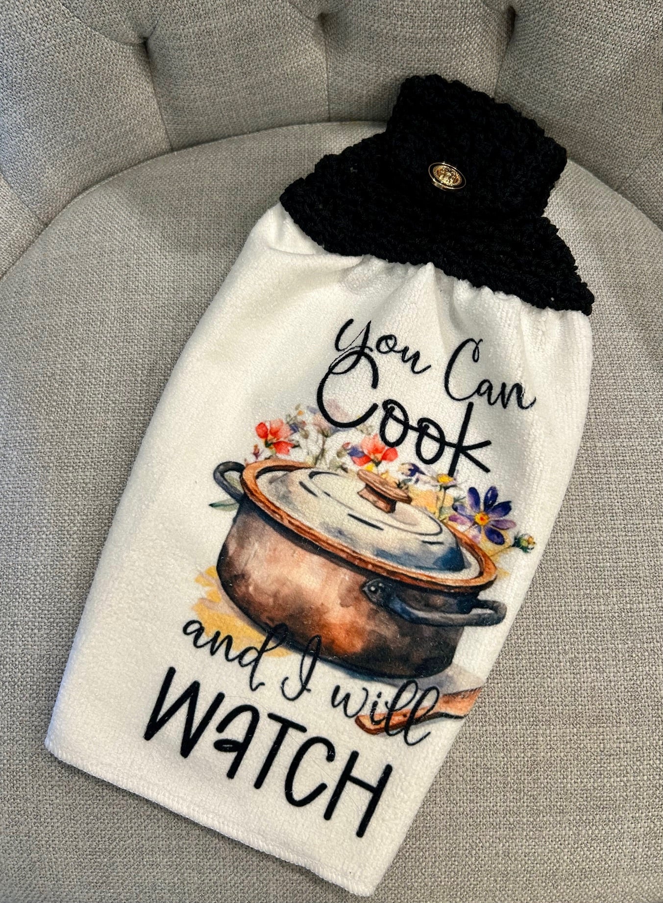 FUNNY COOKING TOWELS | Crocheted top kitchen towels Home Decor Favorites Gifts