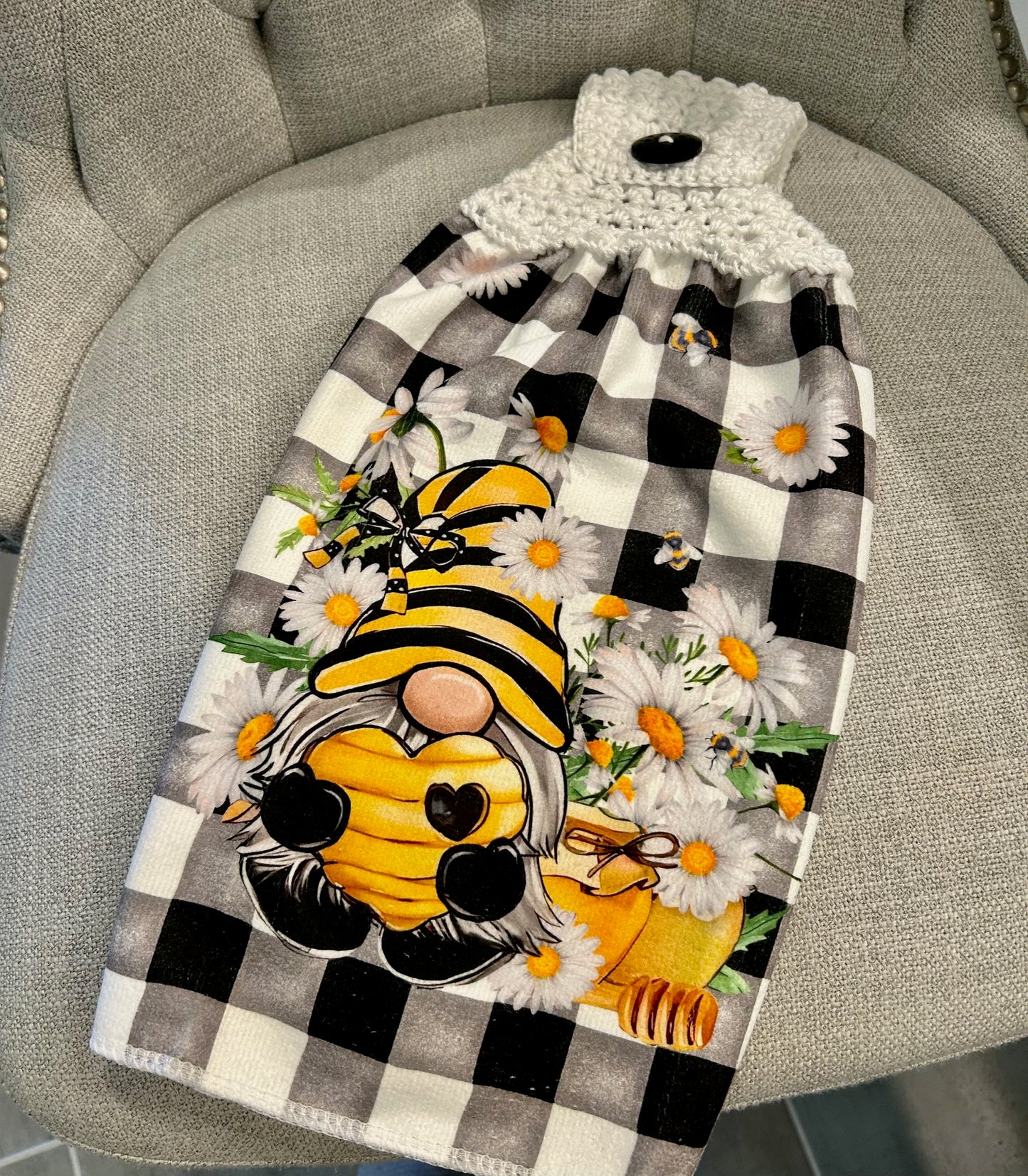 Crochet top | Kitchen towel | BEES GNOME HONEY | Spring Summer Gift Home Decor