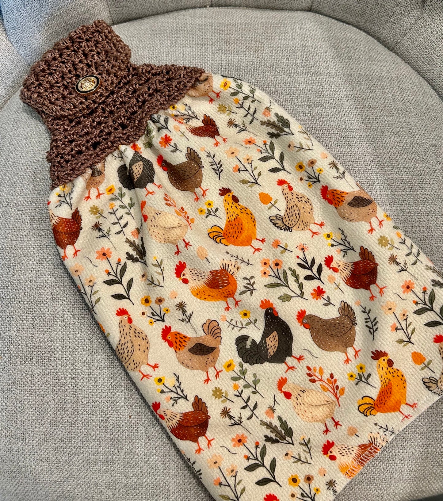 Crocheted top | Kitchen towel | Chicken Hen collection | Bright patterns