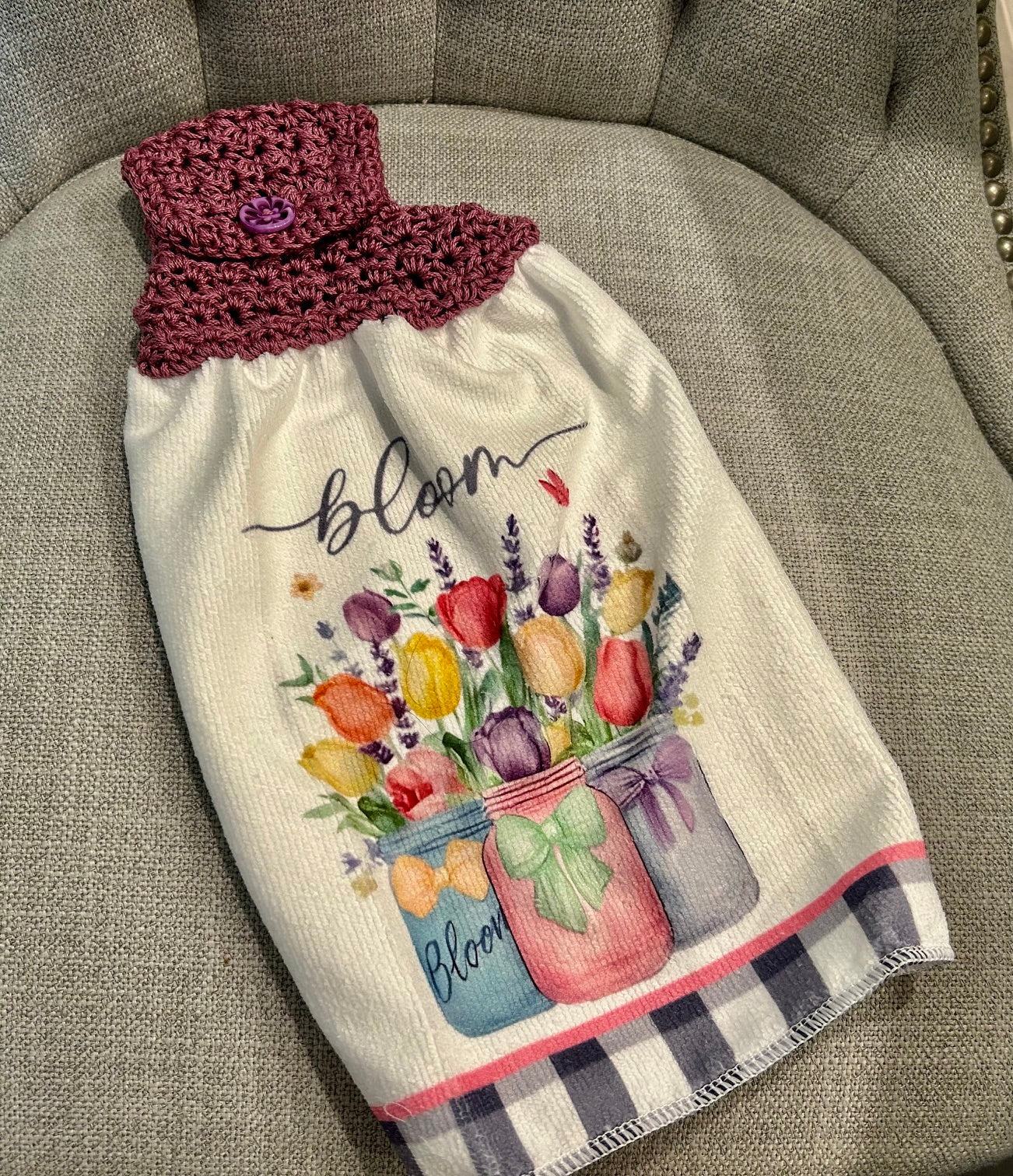 Crochet top | Kitchen towel | TULIPS Mason Jars FLOWERS | Spring Summer Gift Home Decor