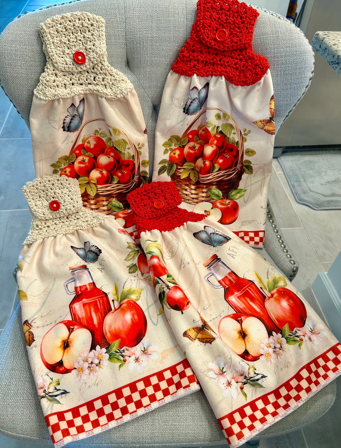 Crochet top | Kitchen towel | APPLES BASKET CIDER Butterfly | Spring Summer Gift Home Decor