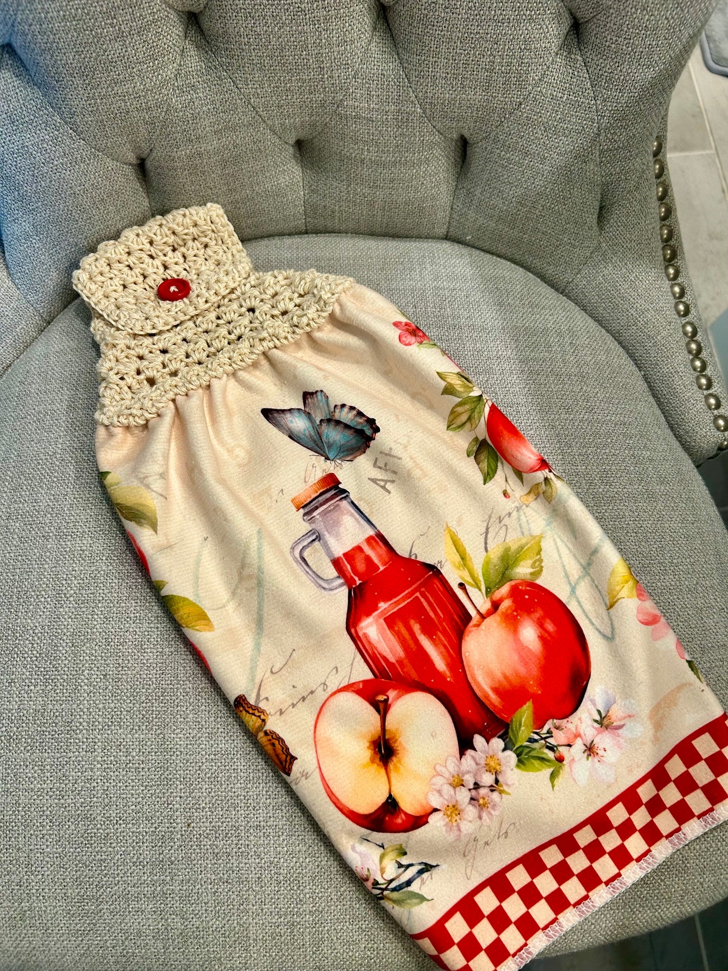 Crochet top | Kitchen towel | APPLES BASKET CIDER Butterfly | Spring Summer Gift Home Decor
