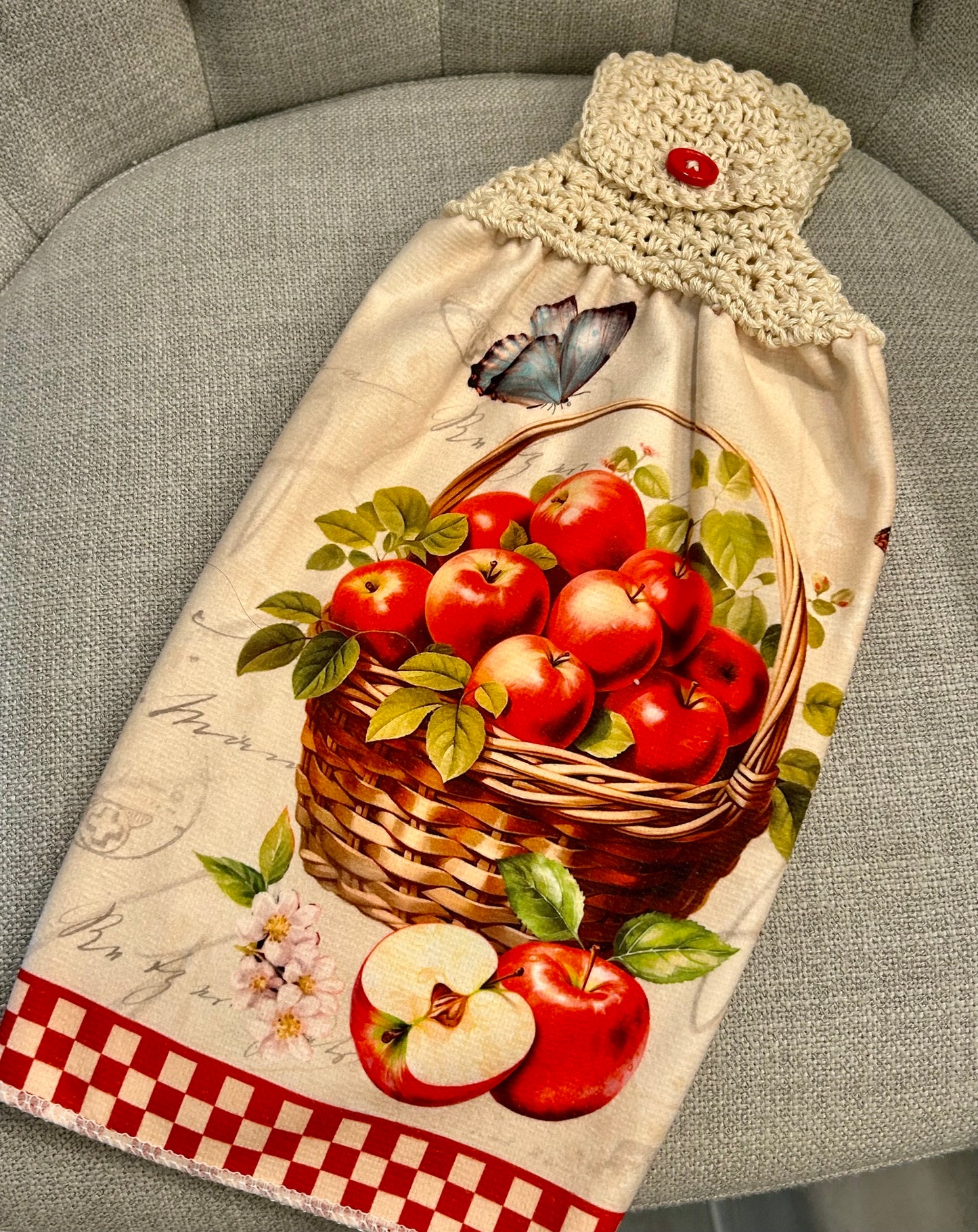 Crochet top | Kitchen towel | APPLES BASKET CIDER Butterfly | Spring Summer Gift Home Decor