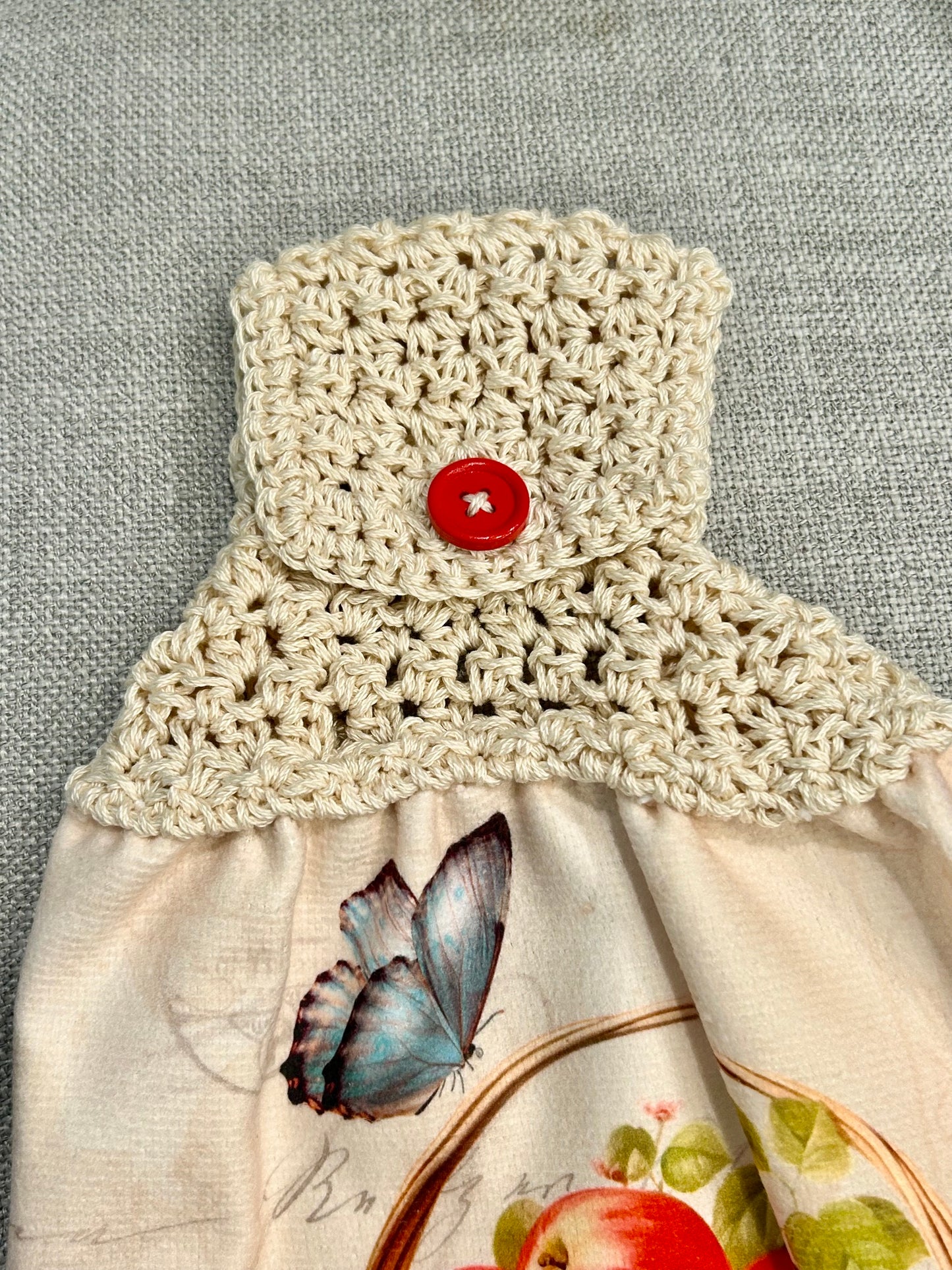 Crochet top | Kitchen towel | APPLES BASKET CIDER Butterfly | Spring Summer Gift Home Decor