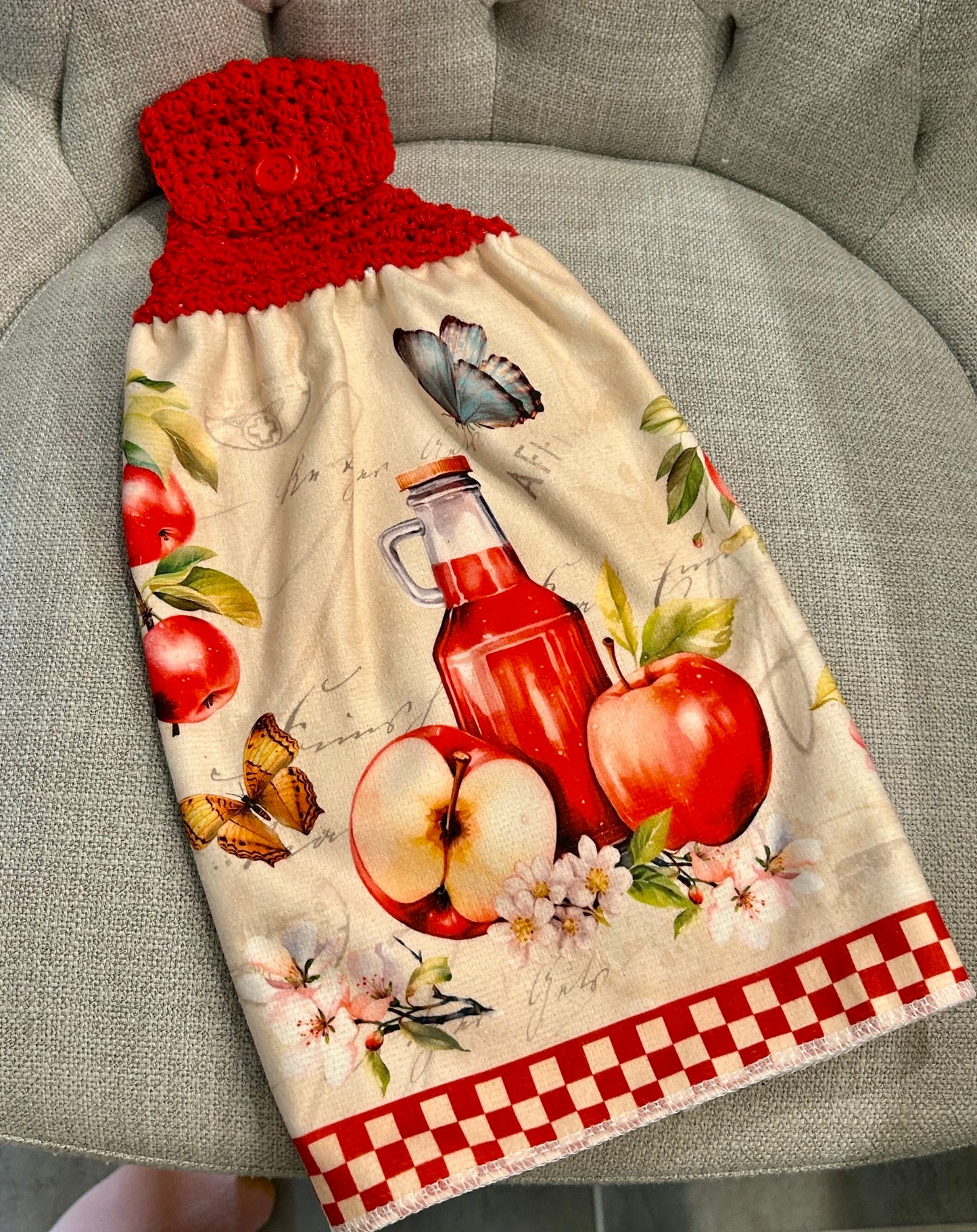 Crochet top | Kitchen towel | APPLES BASKET CIDER Butterfly | Spring Summer Gift Home Decor