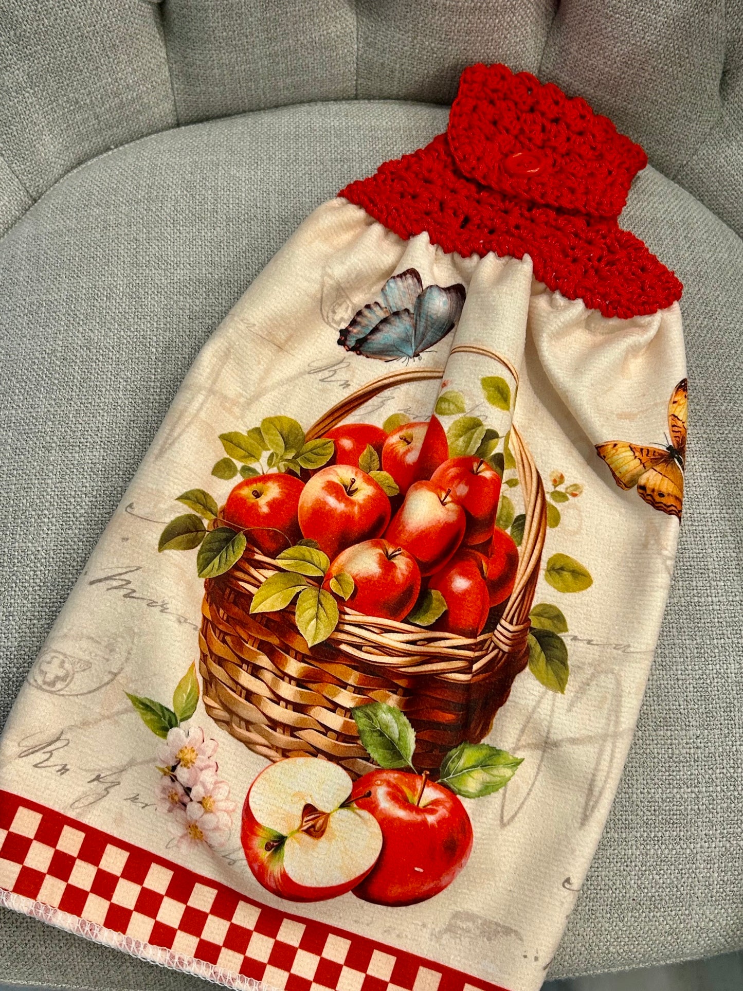 Crochet top | Kitchen towel | APPLES BASKET CIDER Butterfly | Spring Summer Gift Home Decor