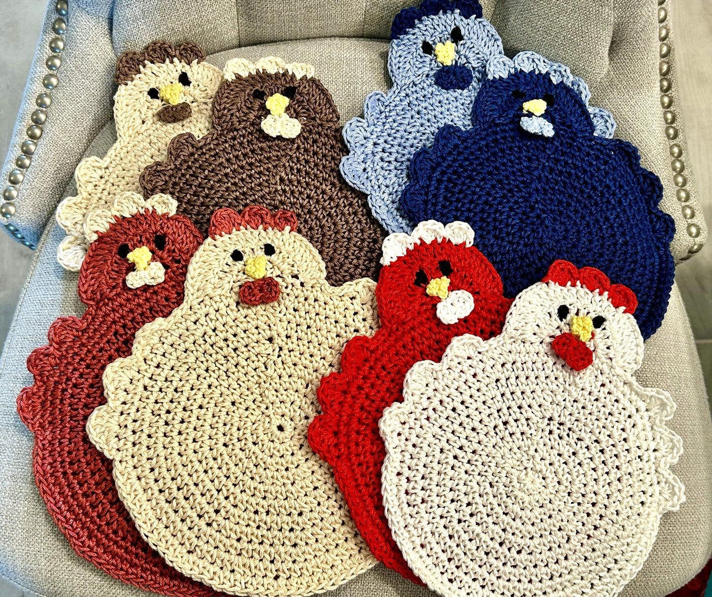 Crochet Potholder Hot Pads | HEN CHICKEN | Farm Decor | countertop | gift | Unique