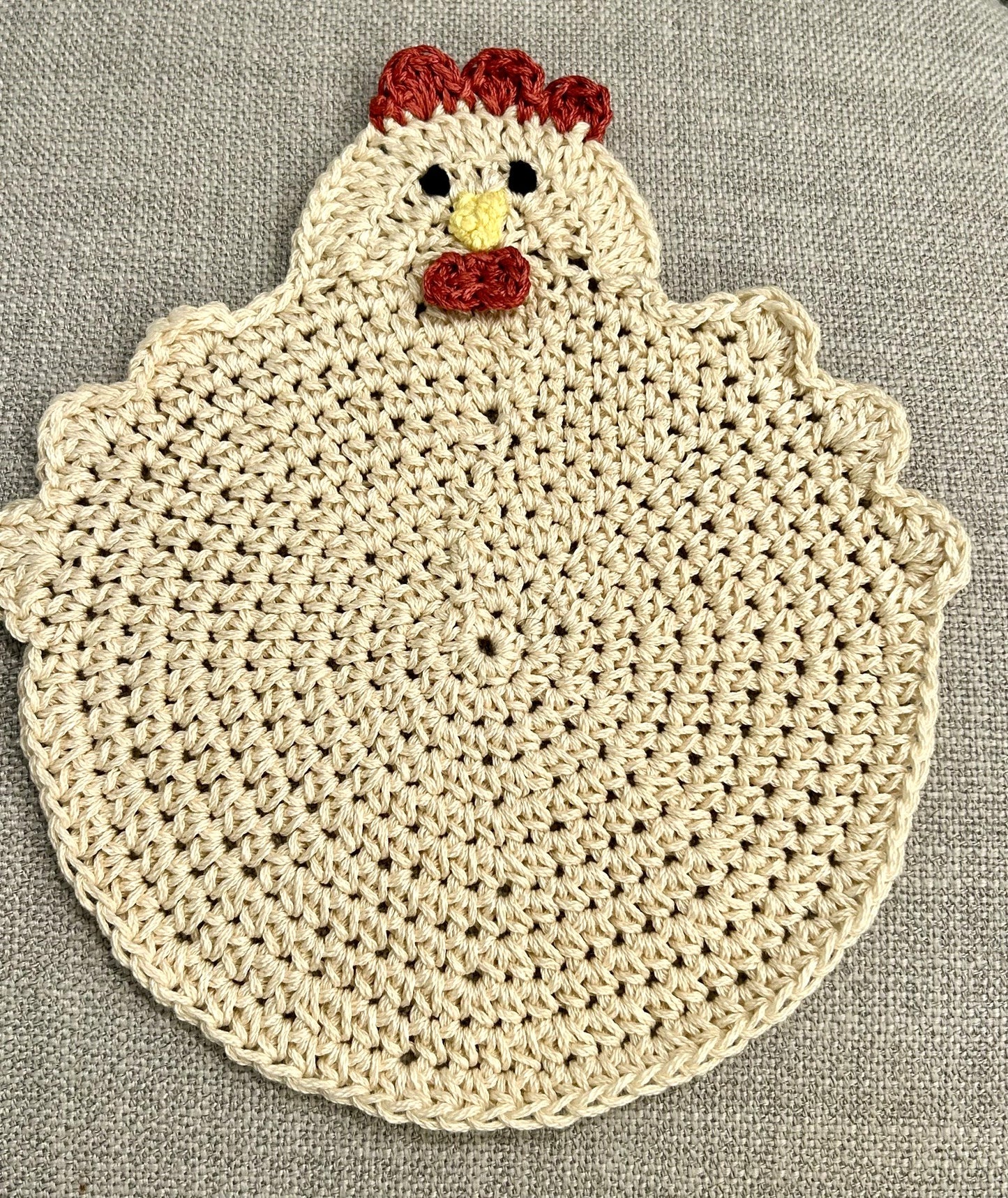Crochet Potholder Hot Pads | HEN CHICKEN | Farm Decor | countertop | gift | Unique