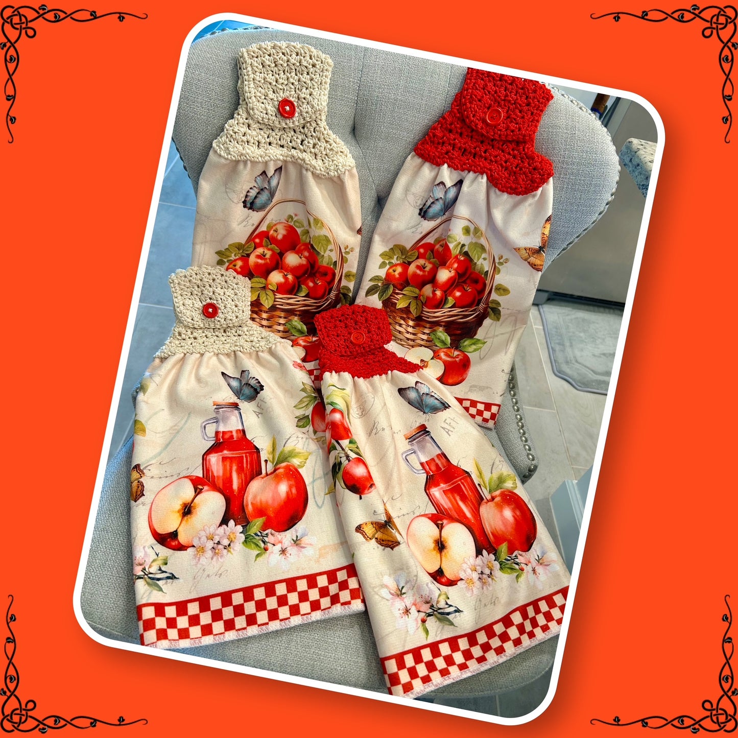 Crochet top | Kitchen towel | APPLES BASKET CIDER Butterfly | Spring Summer Gift Home Decor