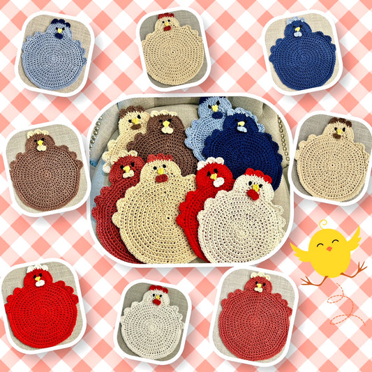 Crochet Potholder Hot Pads | HEN CHICKEN | Farm Decor | countertop | gift | Unique