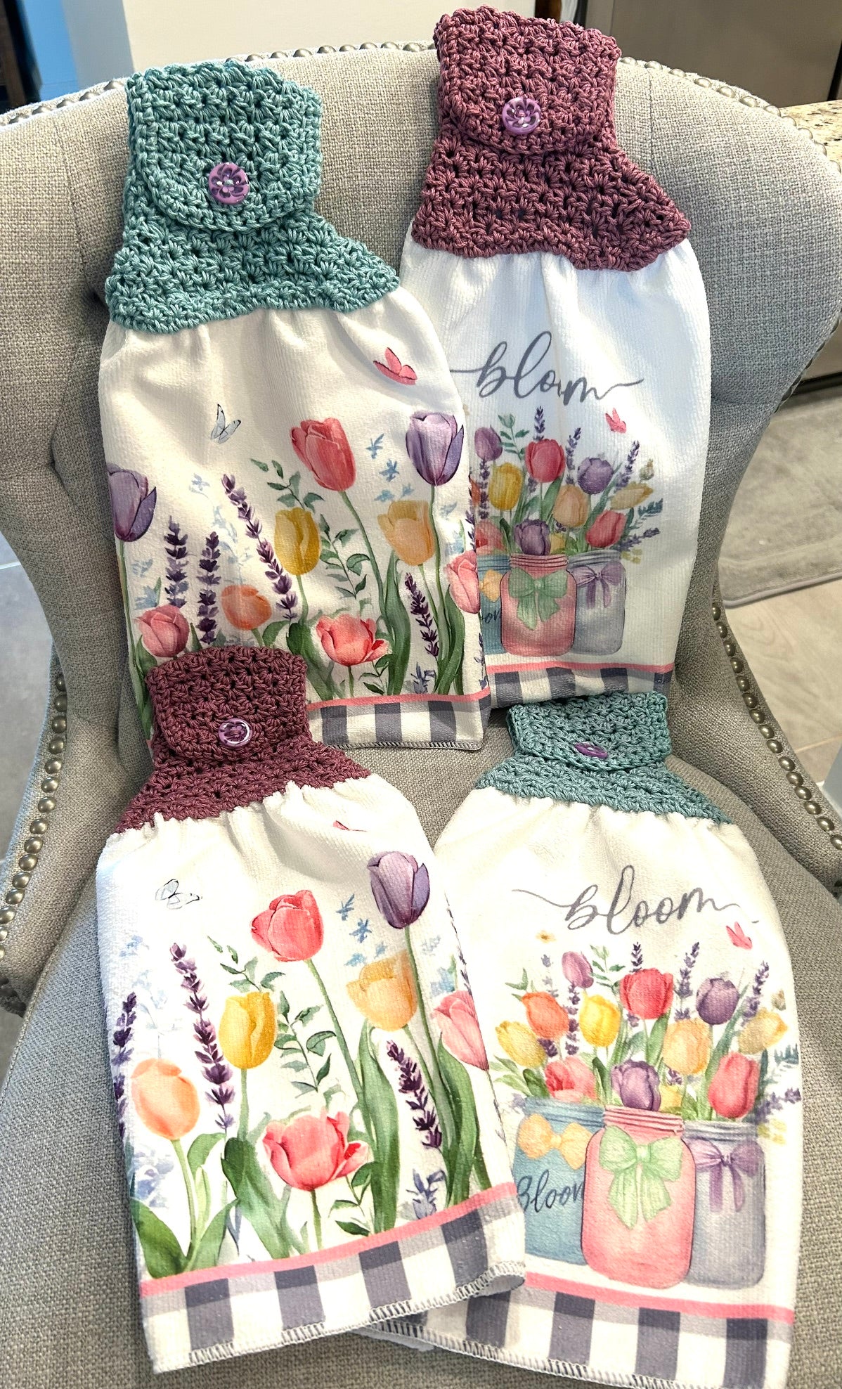 Crochet top | Kitchen towel | TULIPS Mason Jars FLOWERS | Spring Summer Gift Home Decor
