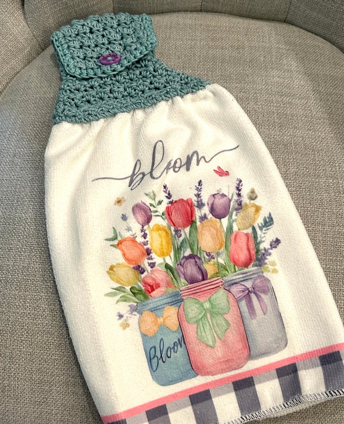 Crochet top | Kitchen towel | TULIPS Mason Jars FLOWERS | Spring Summer Gift Home Decor