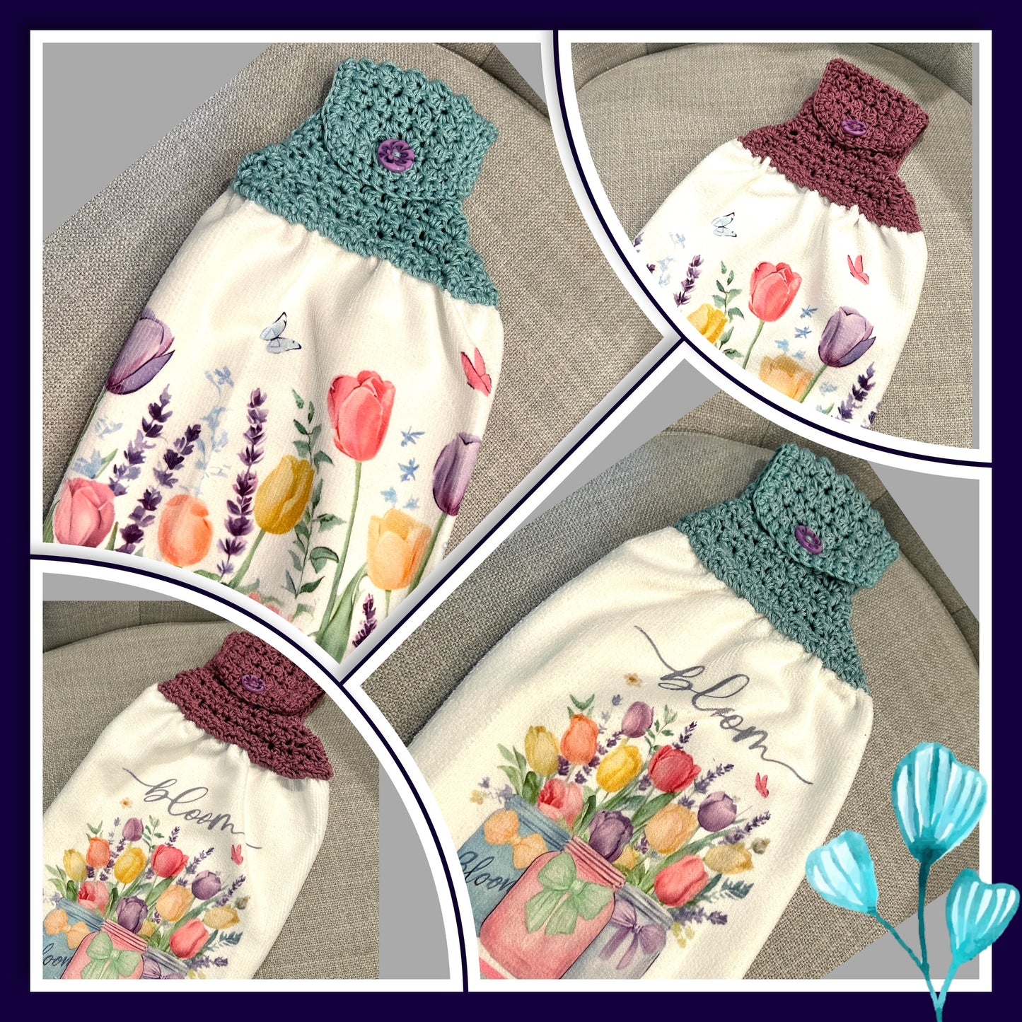 Crochet top | Kitchen towel | TULIPS Mason Jars FLOWERS | Spring Summer Gift Home Decor