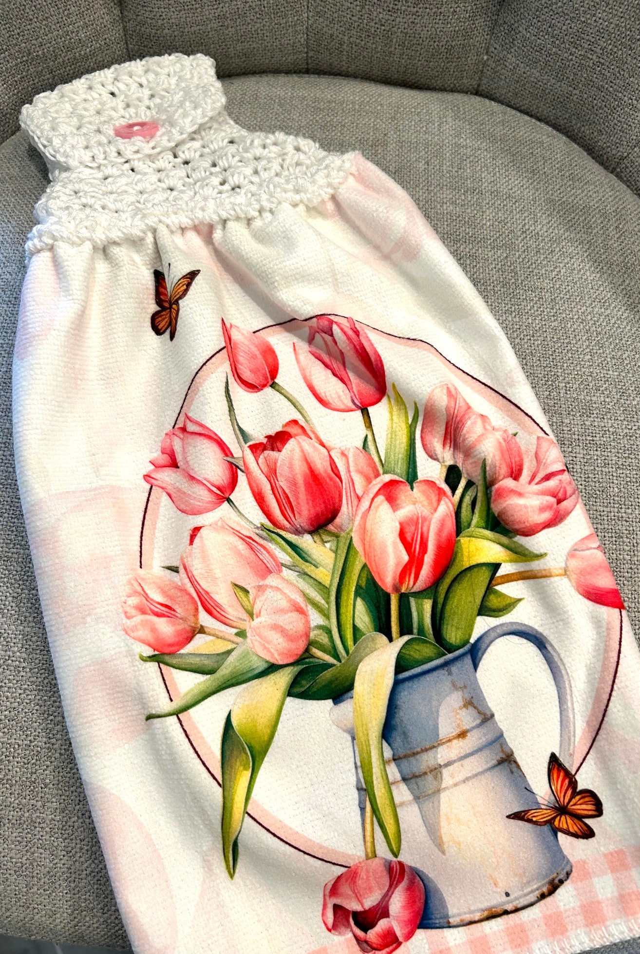Crochet top | Kitchen towel | TULIPS FLOWERS Butterfly | Spring Summer Gift Home Decor