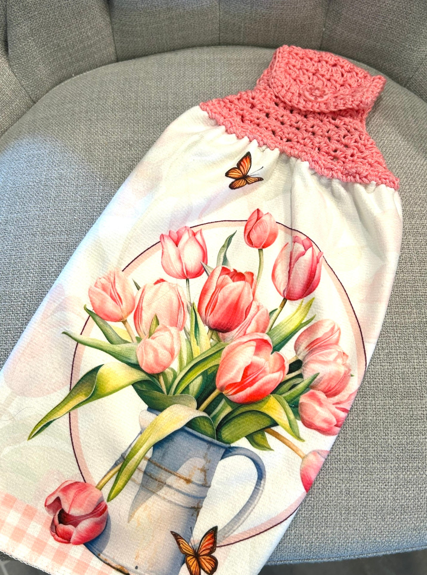 Crochet top | Kitchen towel | TULIPS FLOWERS Butterfly | Spring Summer Gift Home Decor