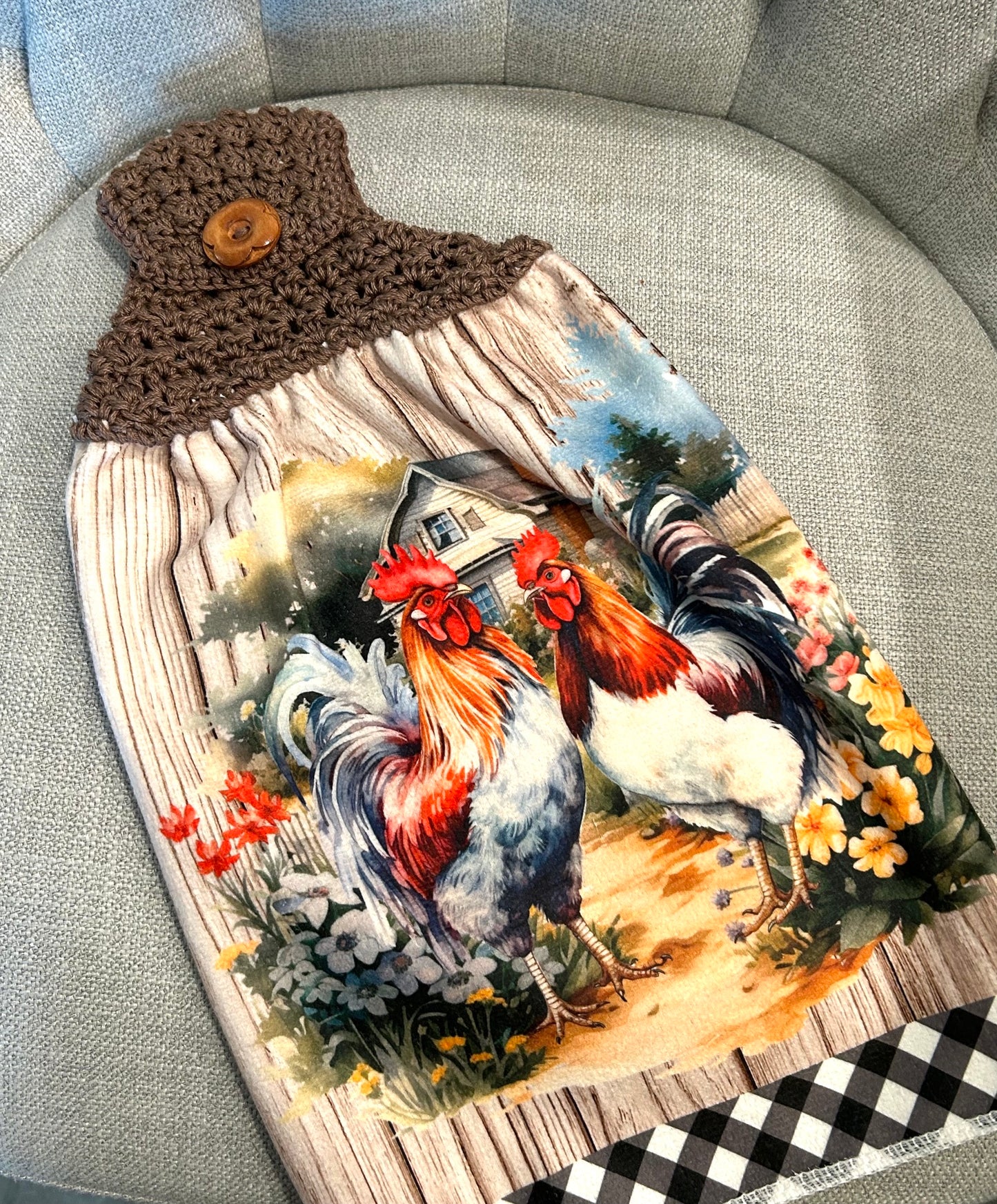 Chicken Hen Rooster collection| Crochet top kitchen towel | Bright Colors | Home Decor Gift