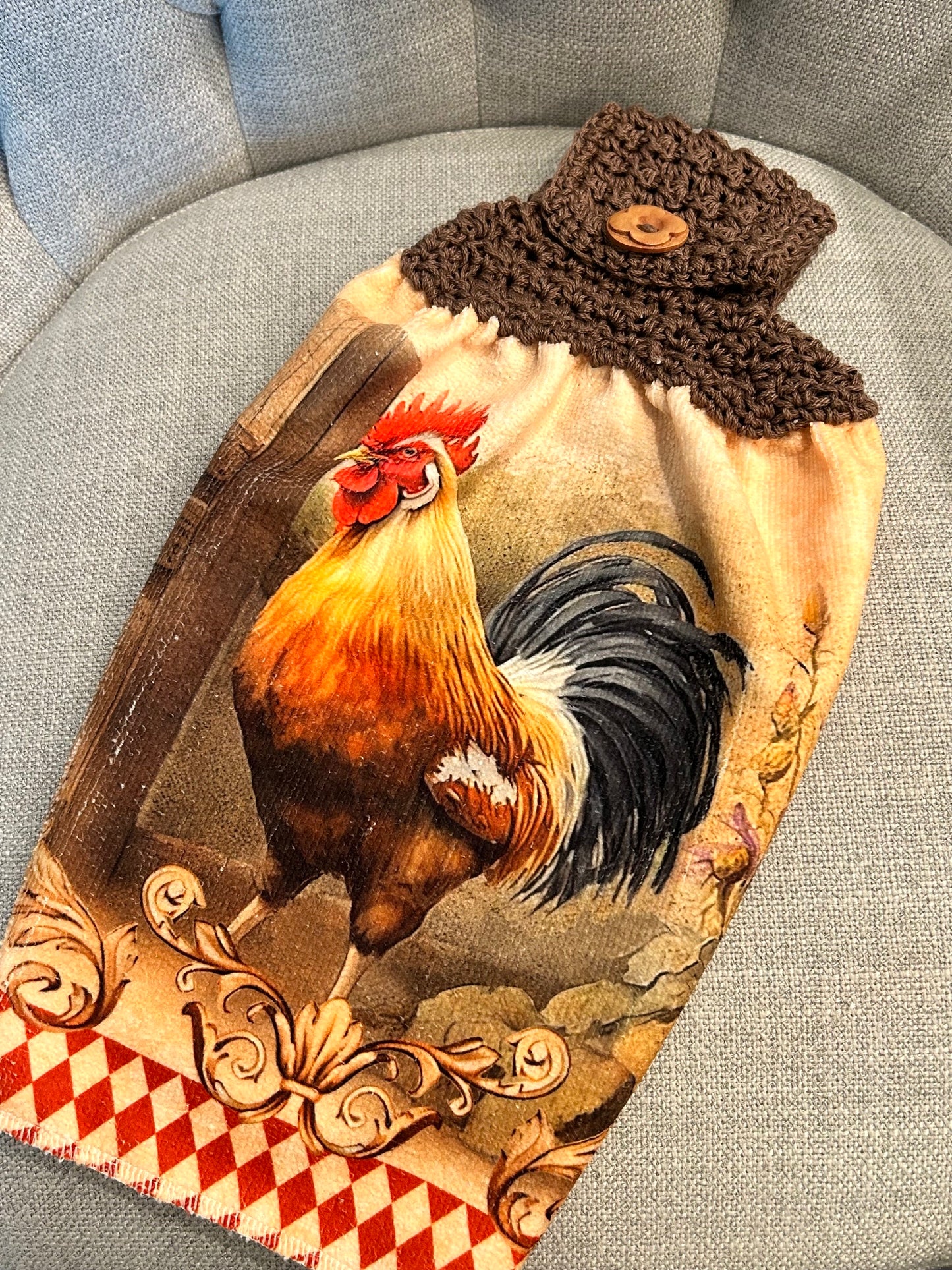 Chicken Hen Rooster collection| Crochet top kitchen towel | Bright Colors | Home Decor Gift