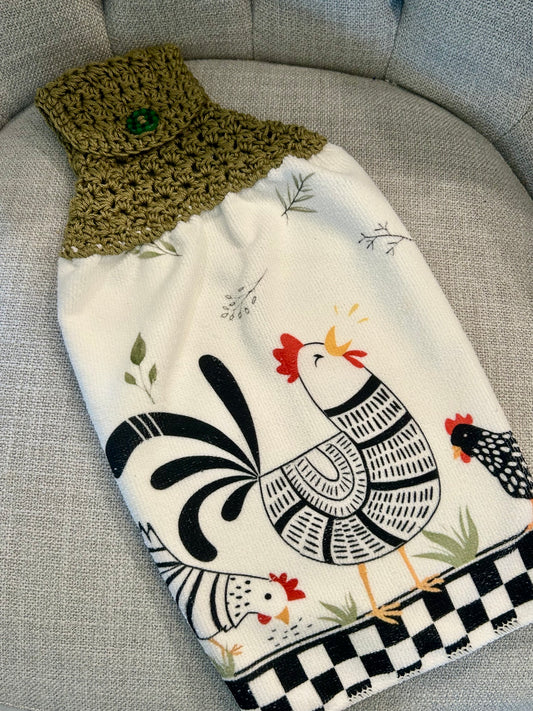 Crocheted top | Kitchen towel | Chicken Hen collection | Bright patterns