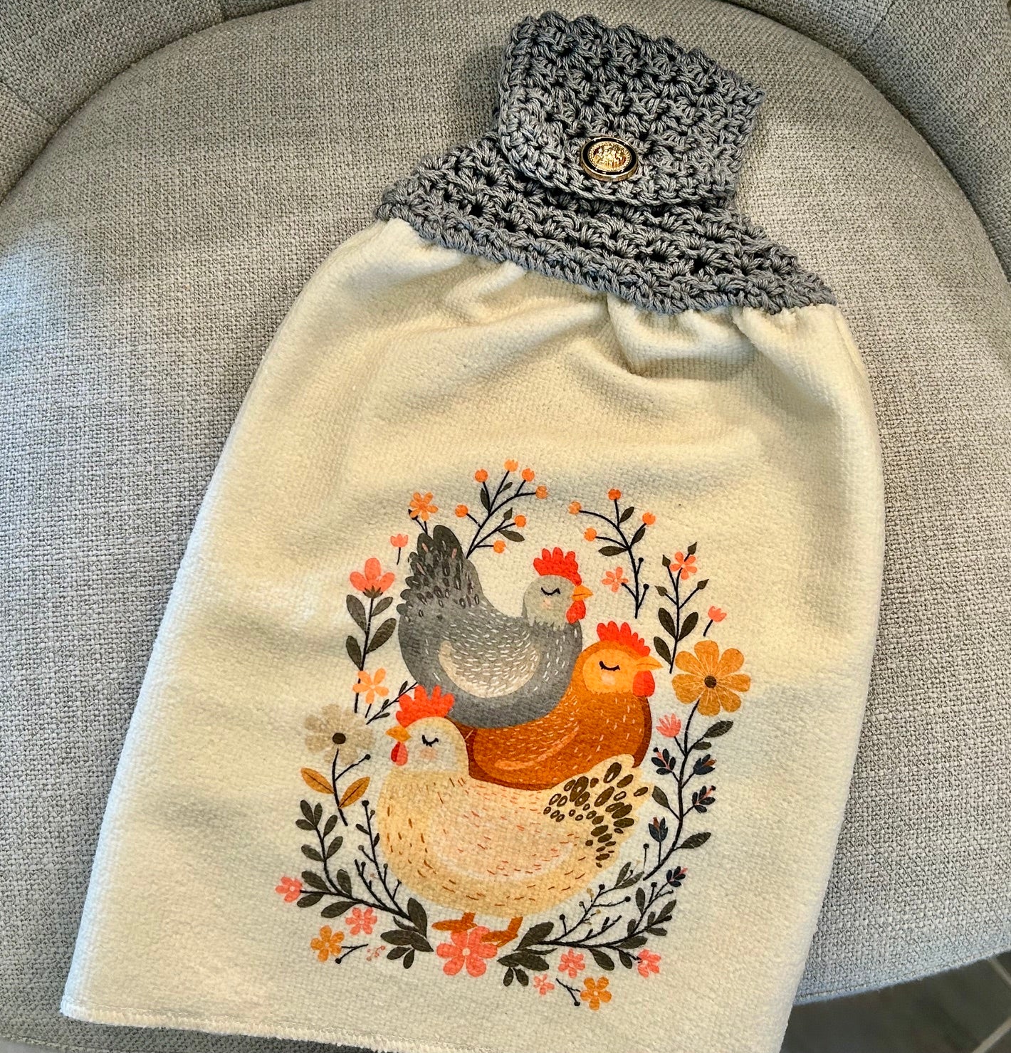 Crocheted top | Kitchen towel | Chicken Hen collection | Bright patterns