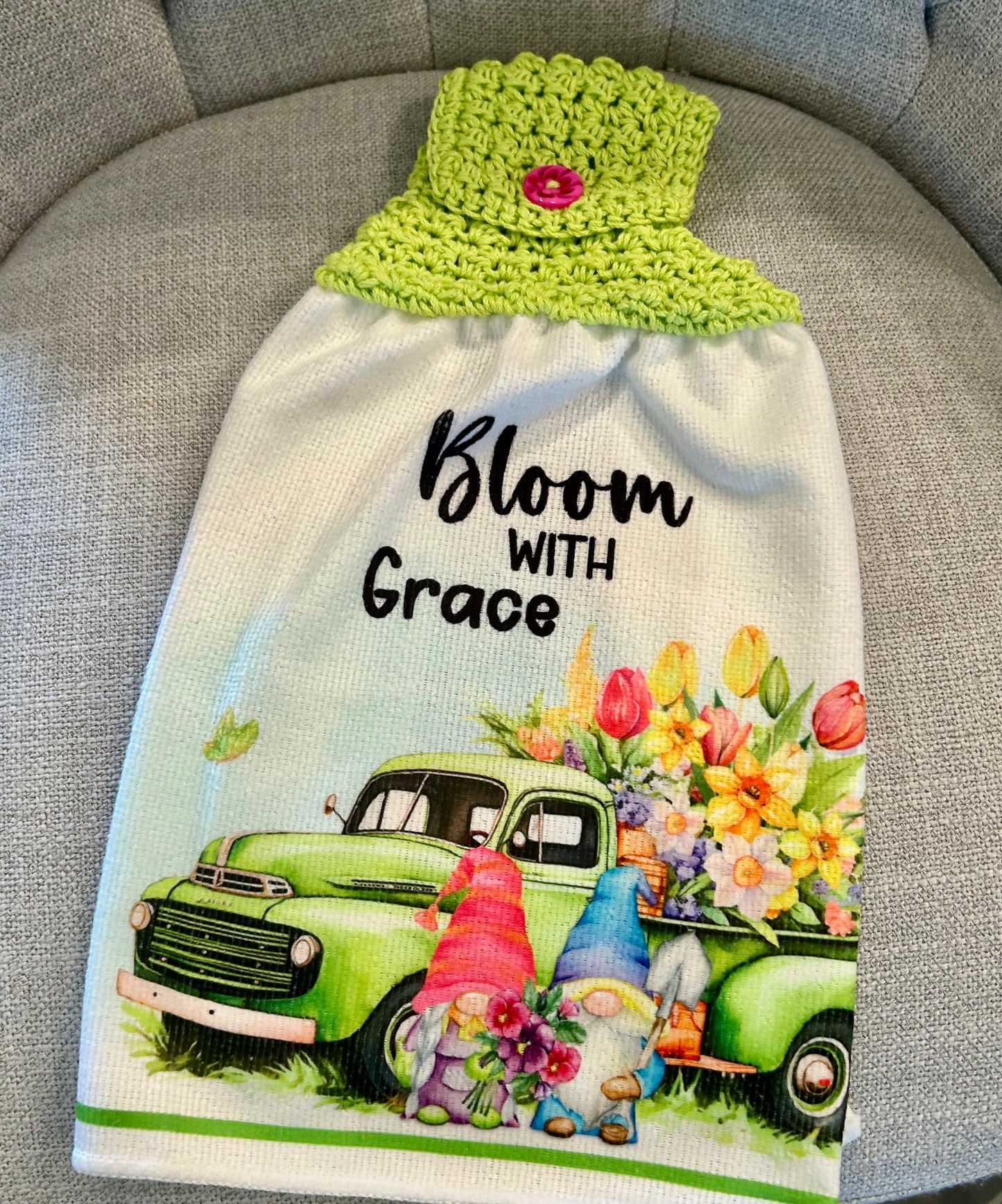 Crochet top | Kitchen towel | GARDEN GNOMES | Summer Gift Home Decor Green Lilac