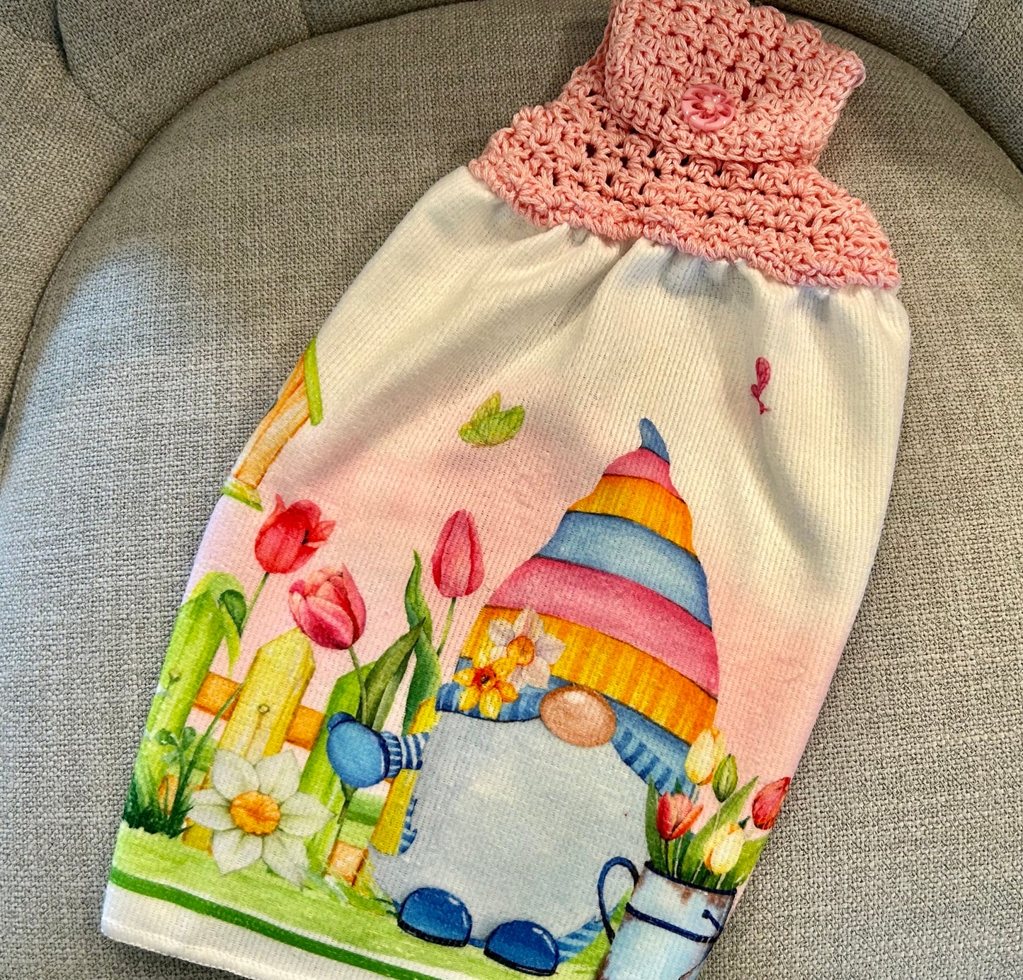 Crochet top | Kitchen towel | GARDEN GNOMES | Summer Gift Home Decor Pink Burgundy