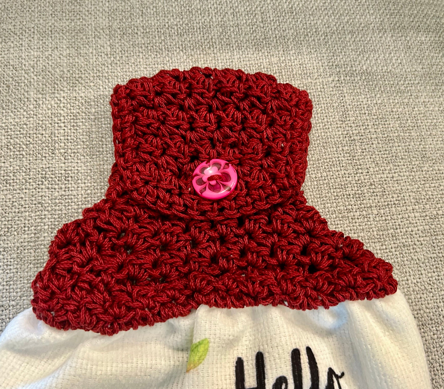 Crochet top | Kitchen towel | GARDEN GNOMES | Summer Gift Home Decor Pink Burgundy