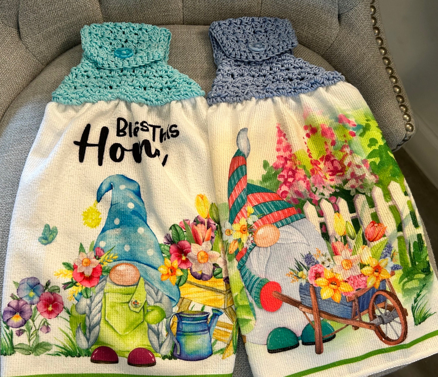 Crochet top | Kitchen towel | GARDEN GNOMES | Summer Gift Home Decor Blue