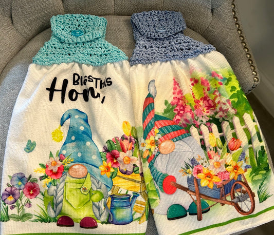 Crochet top | Kitchen towel | GARDEN GNOMES | Summer Gift Home Decor Blue