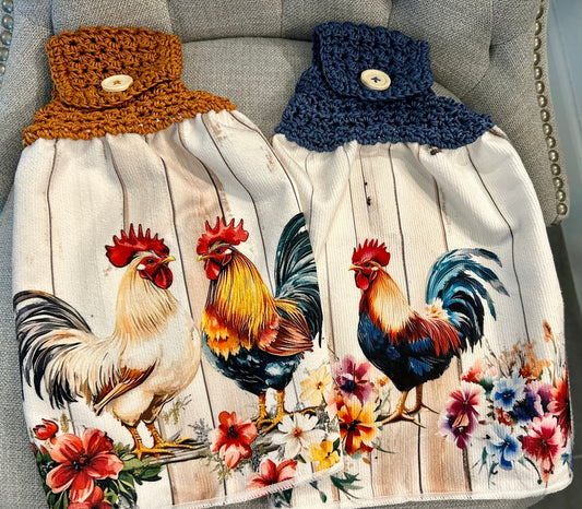 Chicken Hen Rooster collection| Crochet top kitchen towel | Bright Colors Floral | Home Decor Gift