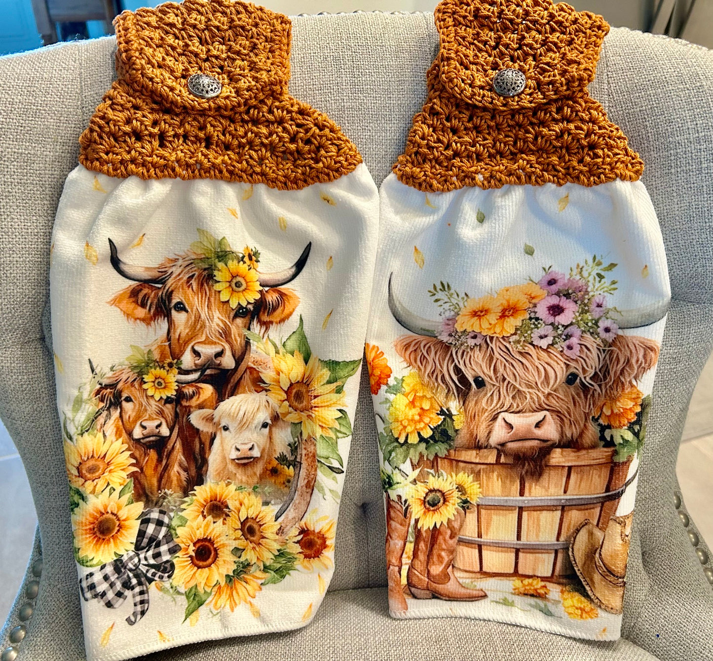 Cow Collection | Kitchen towel | Highland cows & Sunflowers