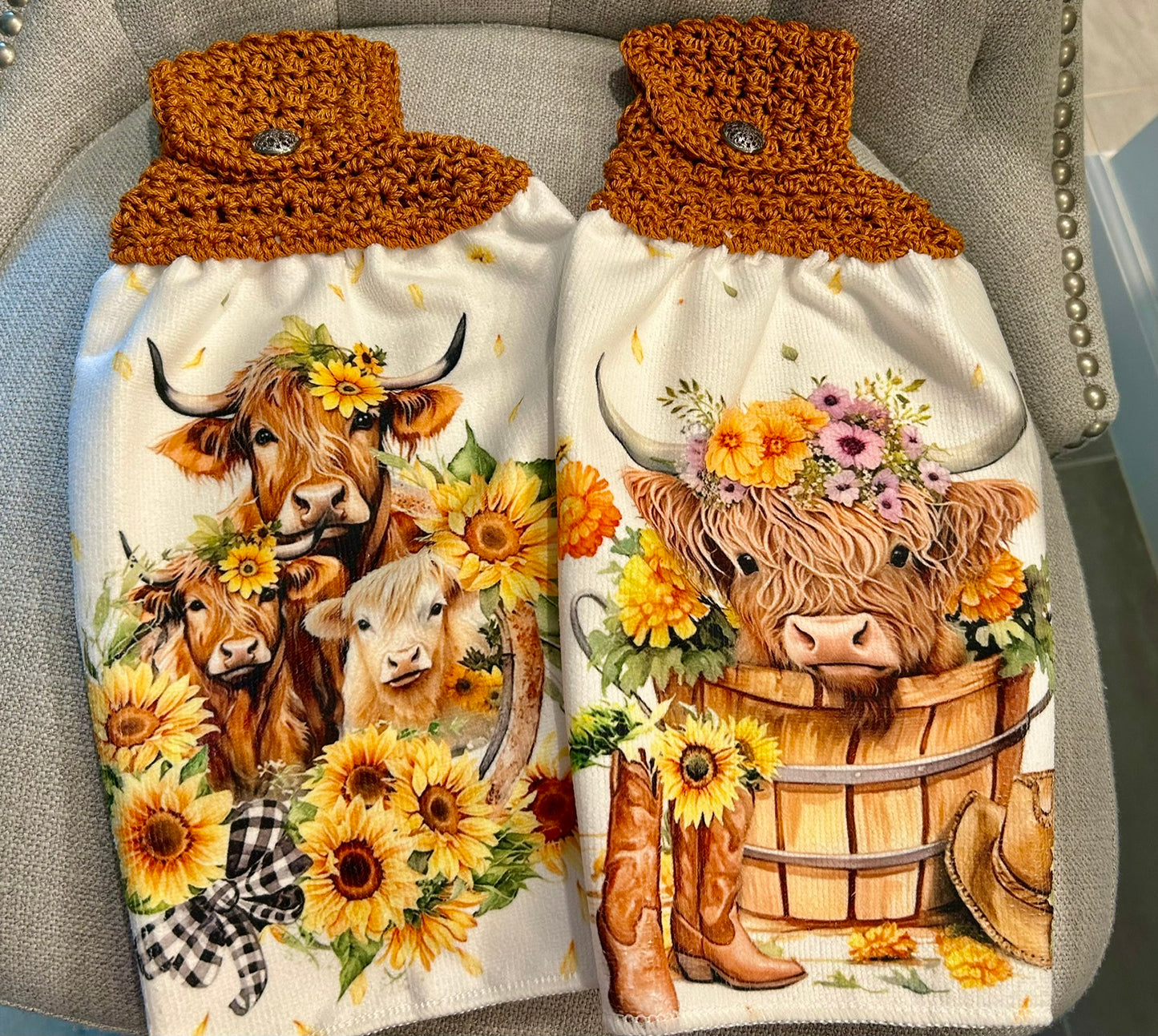 Cow Collection | Kitchen towel | Highland cows & Sunflowers