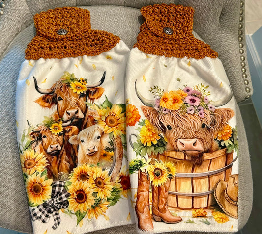 Cow Collection | Kitchen towel | Highland cows & Sunflowers