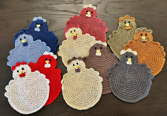 Crochet Potholder Hot Pads | HEN CHICKEN | Farm Decor | countertop | gift | Unique