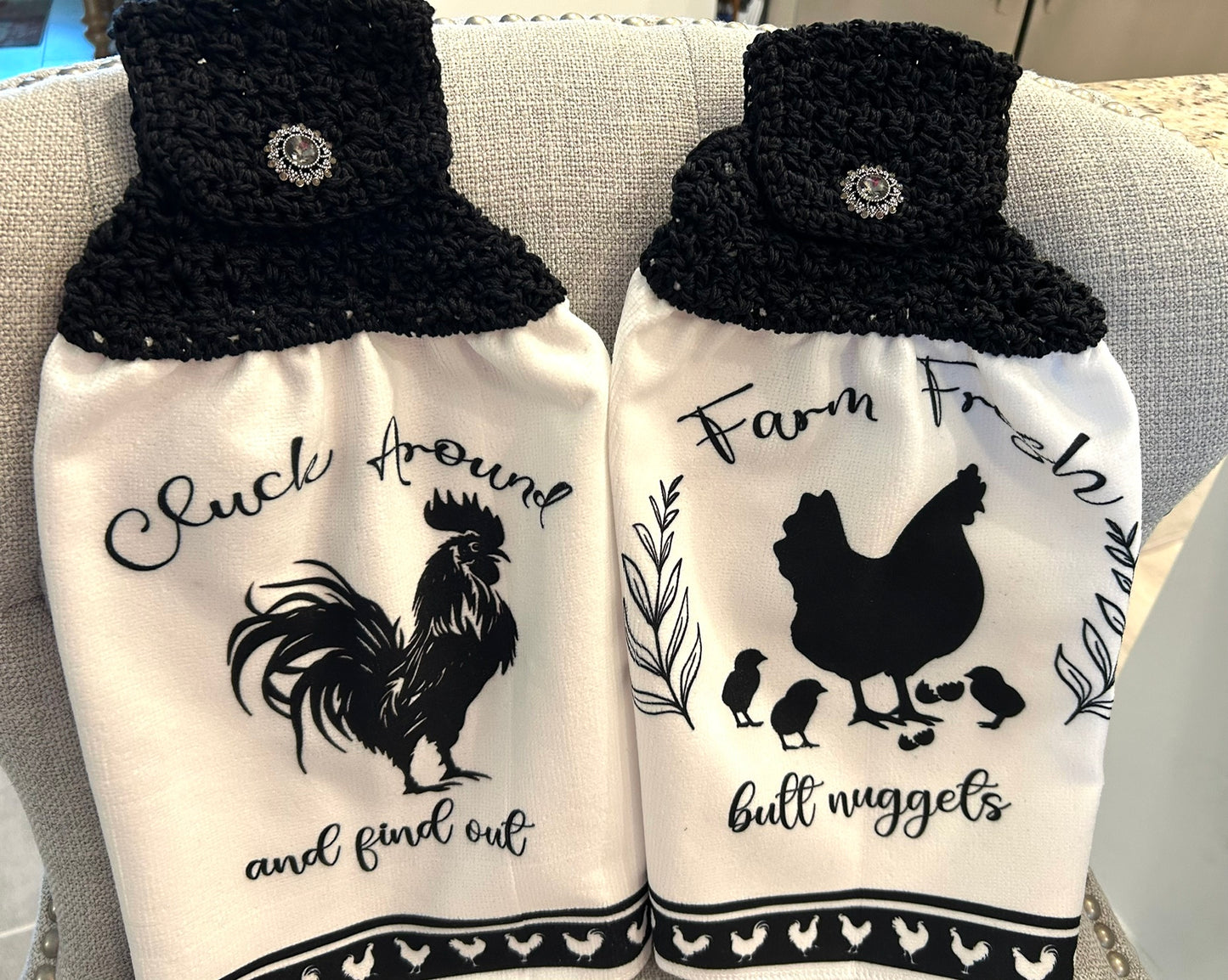 Chicken Hen Rooster collection| Crochet top kitchen towel | Fun Sassy Farm Life | Home Decor Gift