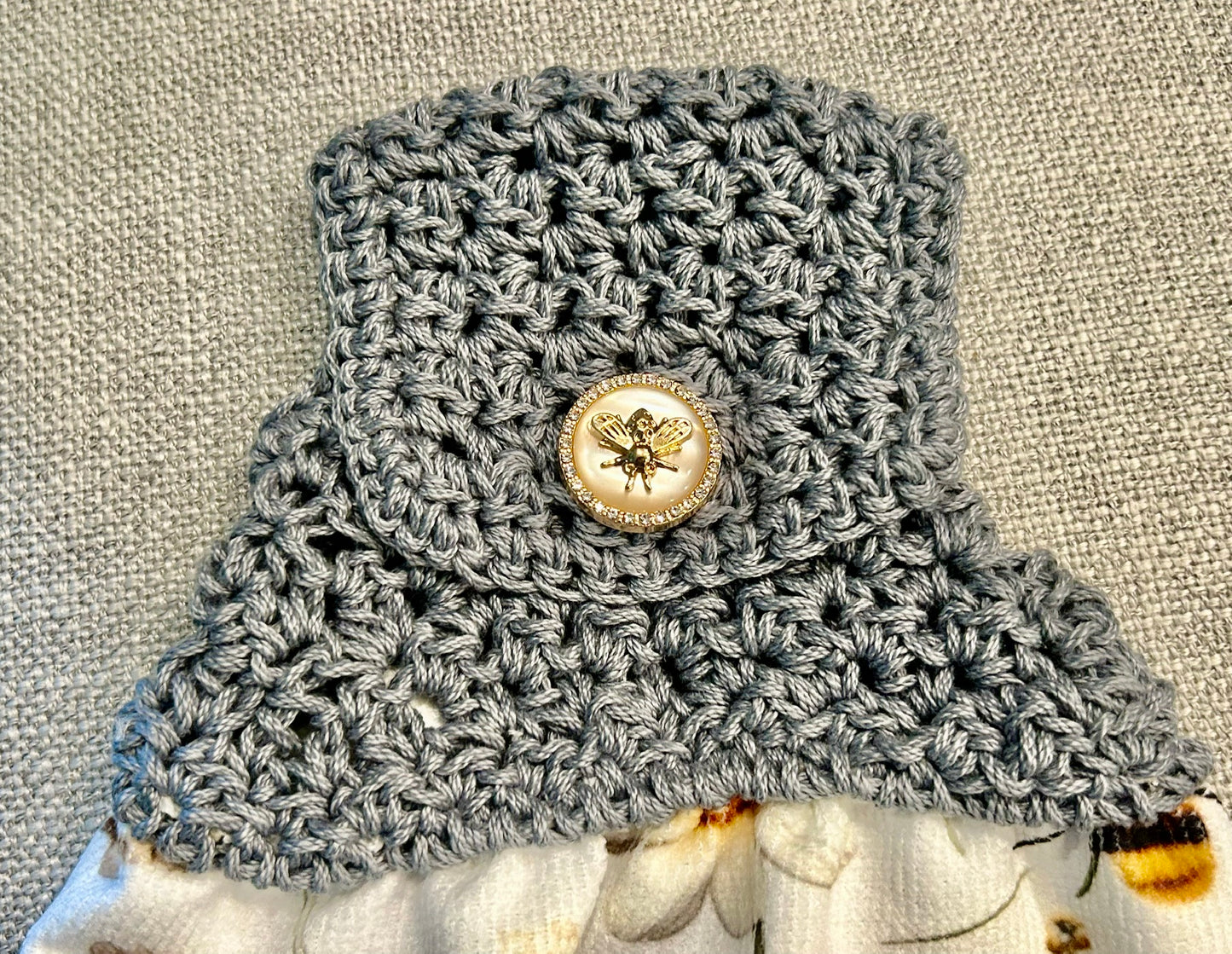 Crochet top Kitchen towel | Bees and Daisies | Matching Accent Button | Summer Gift Home Decor (Copy)
