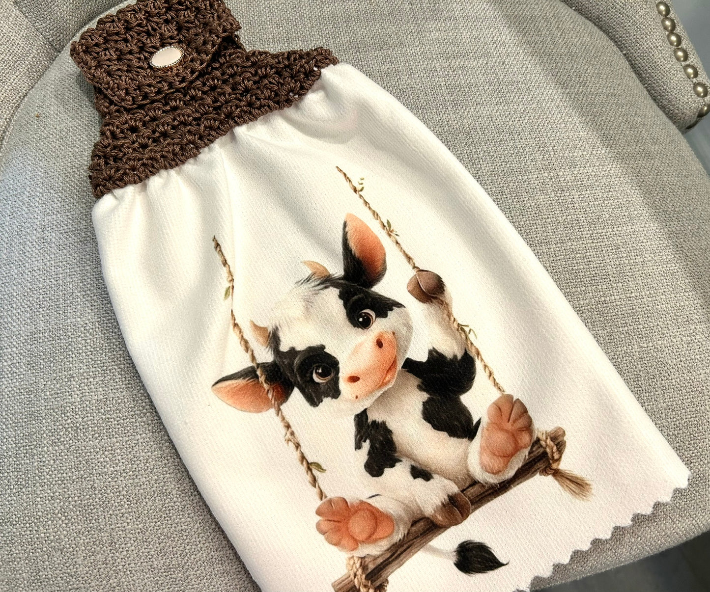 Crochet top kitchen towel | FARM LIFE and Cute Cows | Beautiful Home Decor Gift