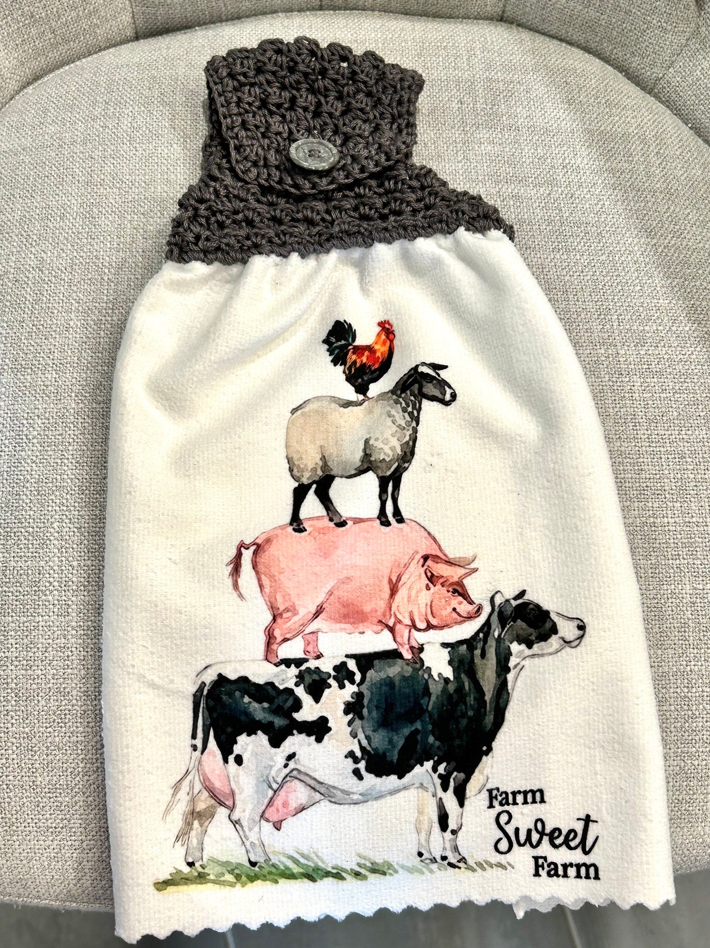 Crochet top kitchen towel | FARM LIFE and Cute Cows | Beautiful Home Decor Gift