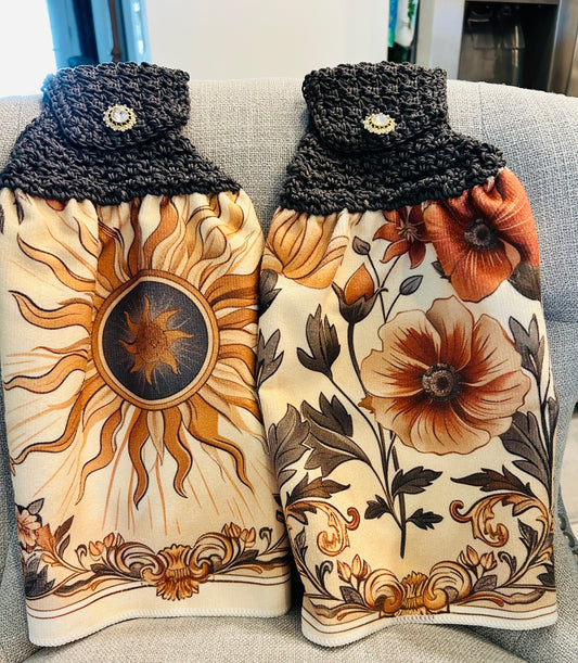 Crochet top | Kitchen towel | Bohemian Floral and Sun Design |Gift Home Decor