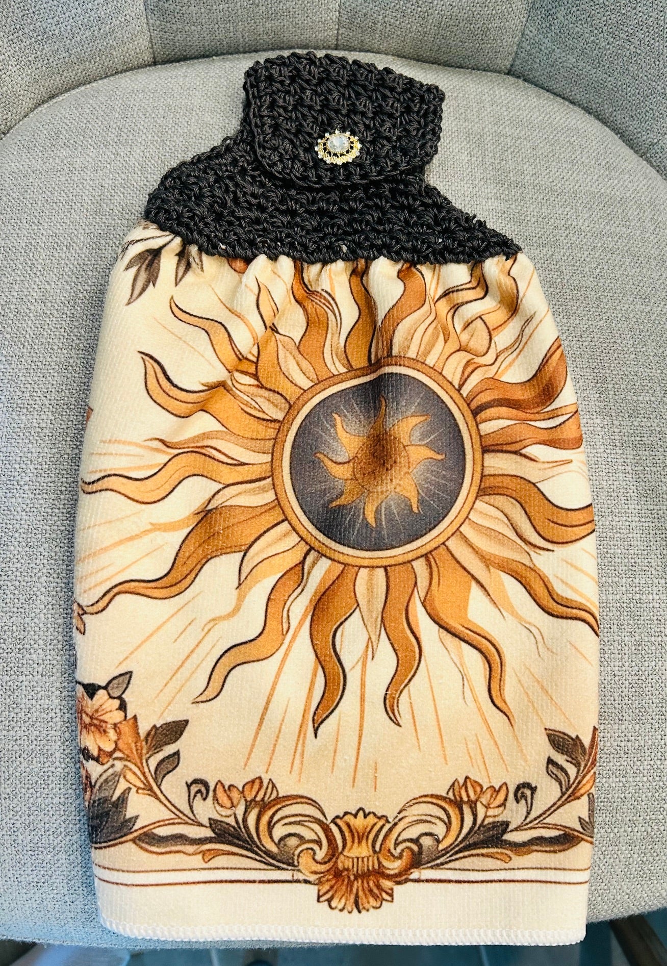 Crochet top | Kitchen towel | Bohemian Floral and Sun Design |Gift Home Decor