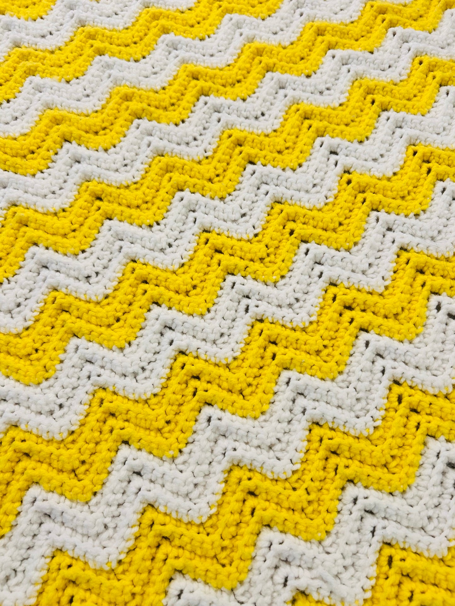 Crochet Afghan/ Lap Blanket - Ripple Pattern Yellow White - Handcrafted