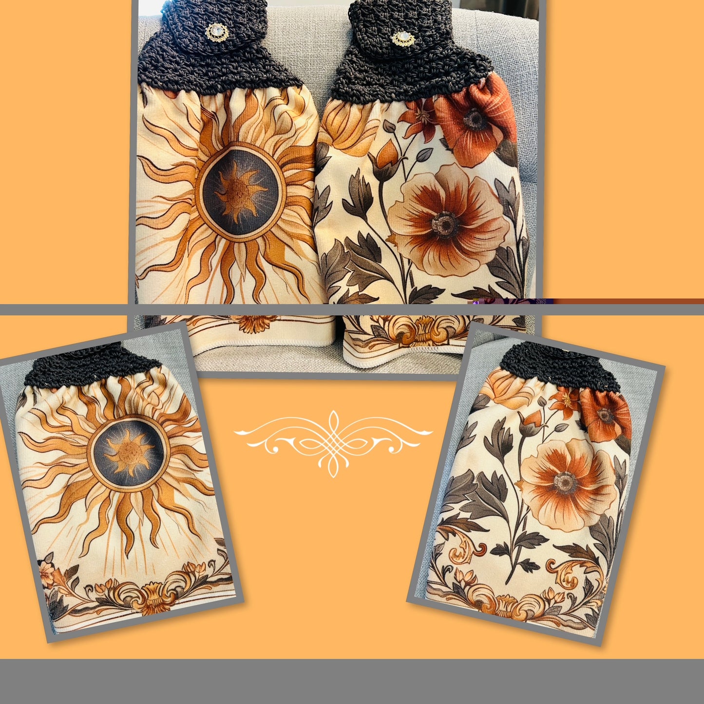 Crochet top | Kitchen towel | Bohemian Floral and Sun Design |Gift Home Decor