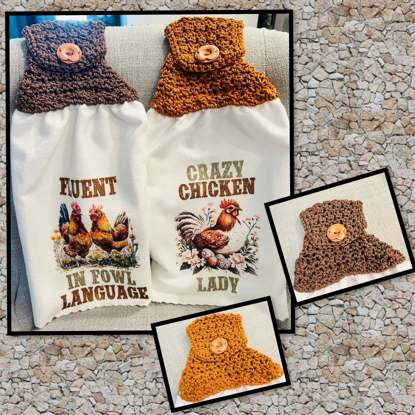 Chicken Hen Rooster collection| Crochet top kitchen | Farm Life Fun Sayings| Home Decor Gift