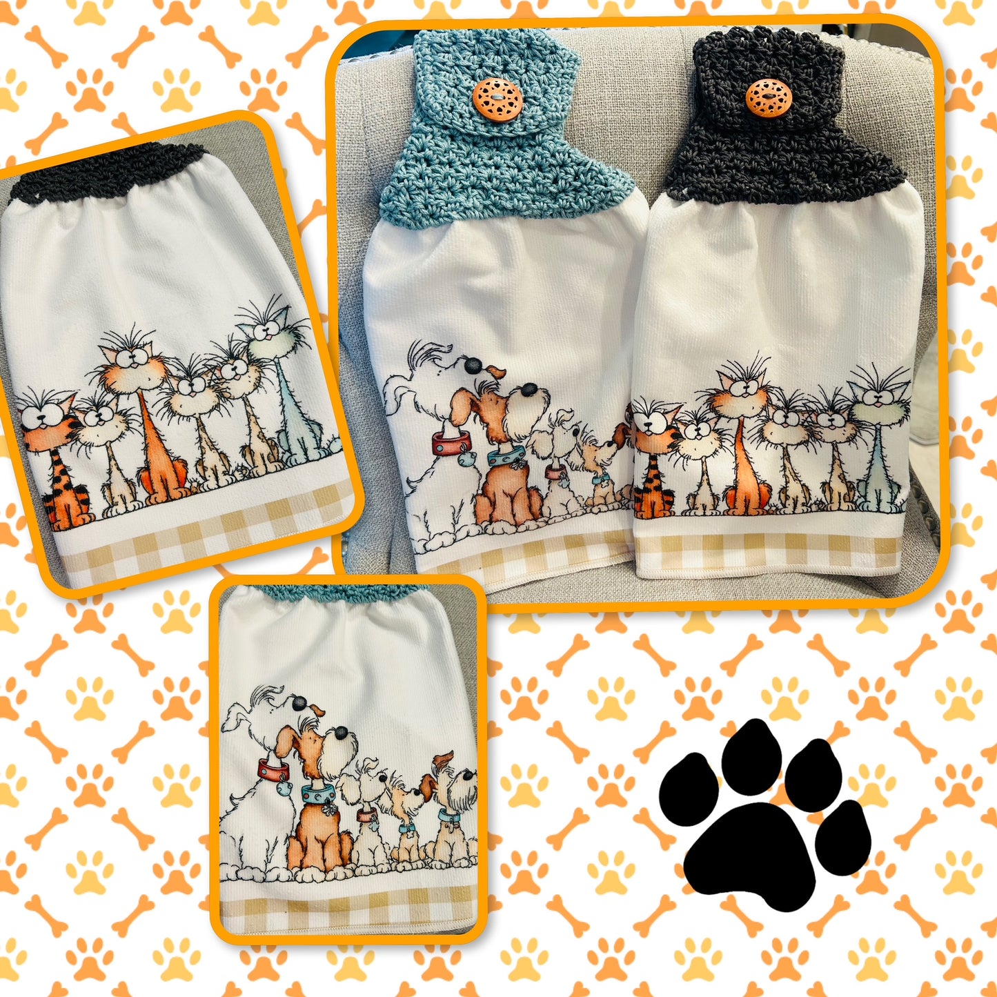Crochet top | Kitchen towel | CARTOON CATS and DOGS | Fun Gift Home Decor