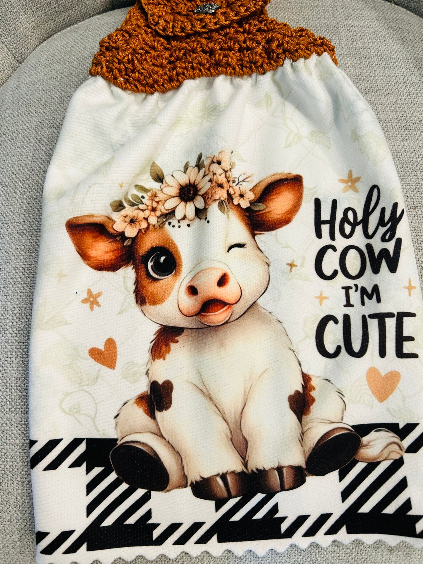 Crochet top kitchen towel | FARM LIFE Highland Cows | Beautiful Home Decor Gift