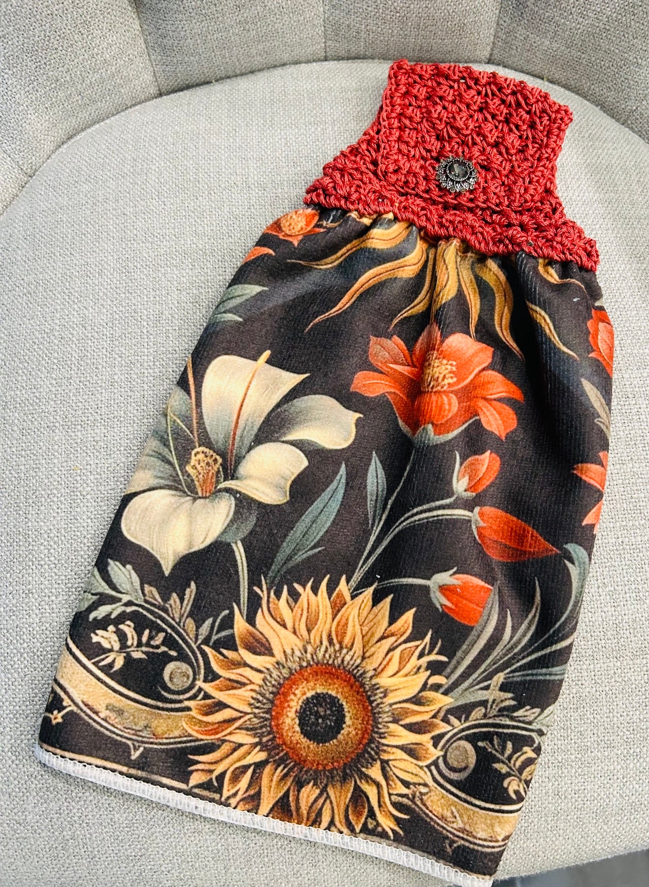 Crochet top | Kitchen towel | Bohemian style rich Floral Design |Gift Home Decor