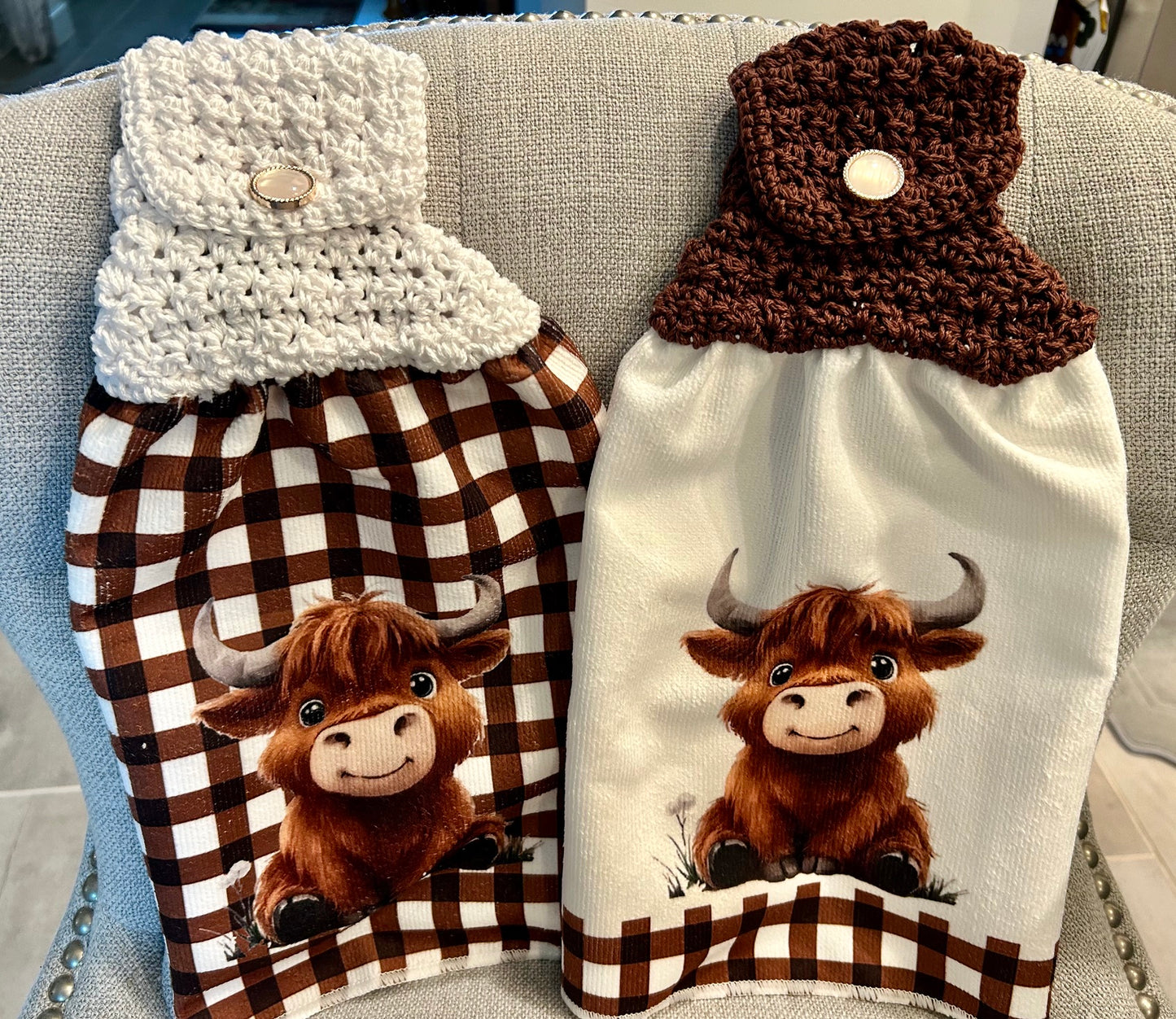 Cow Collection | Kitchen towel | Baby Highland cows brown | Checkered