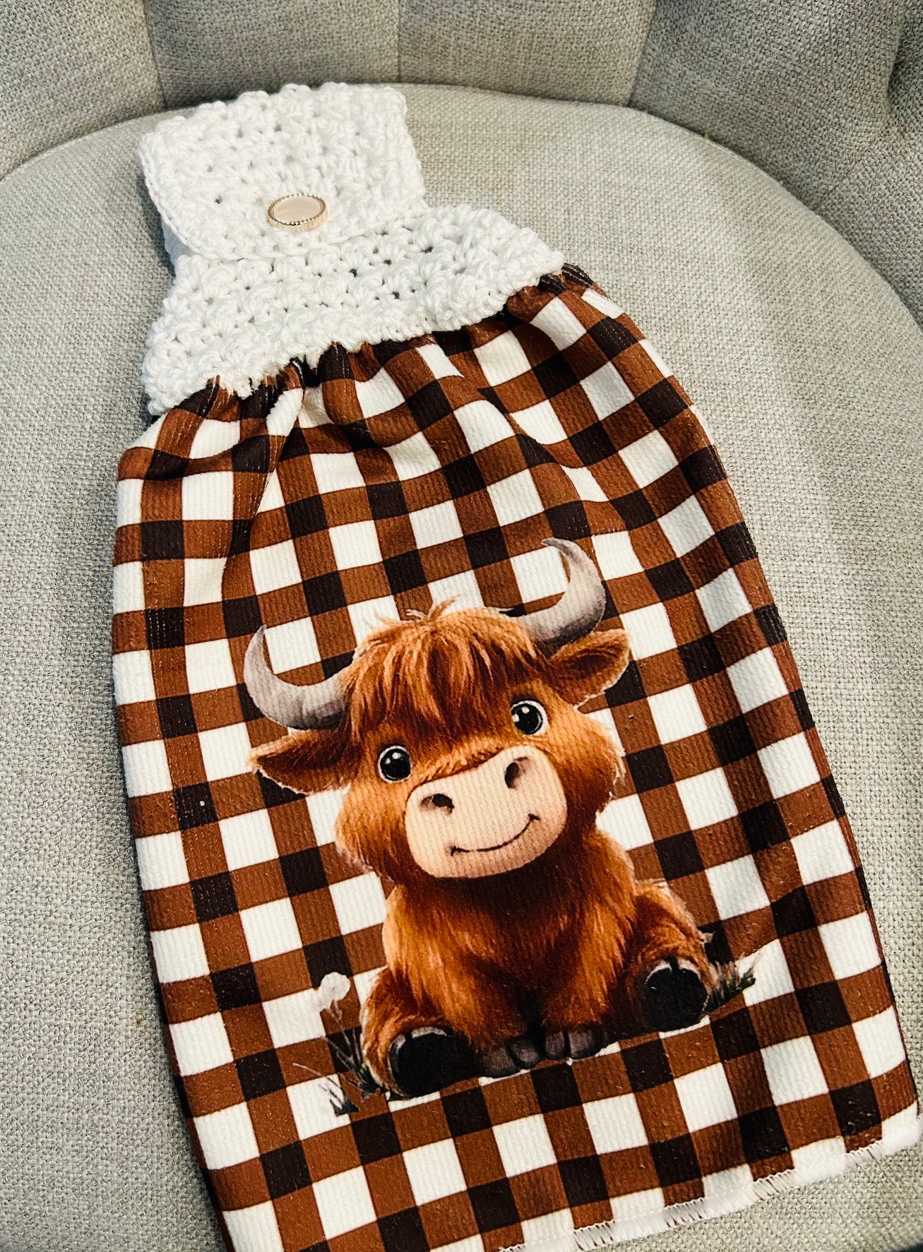 Cow Collection | Kitchen towel | Baby Highland cows brown | Checkered