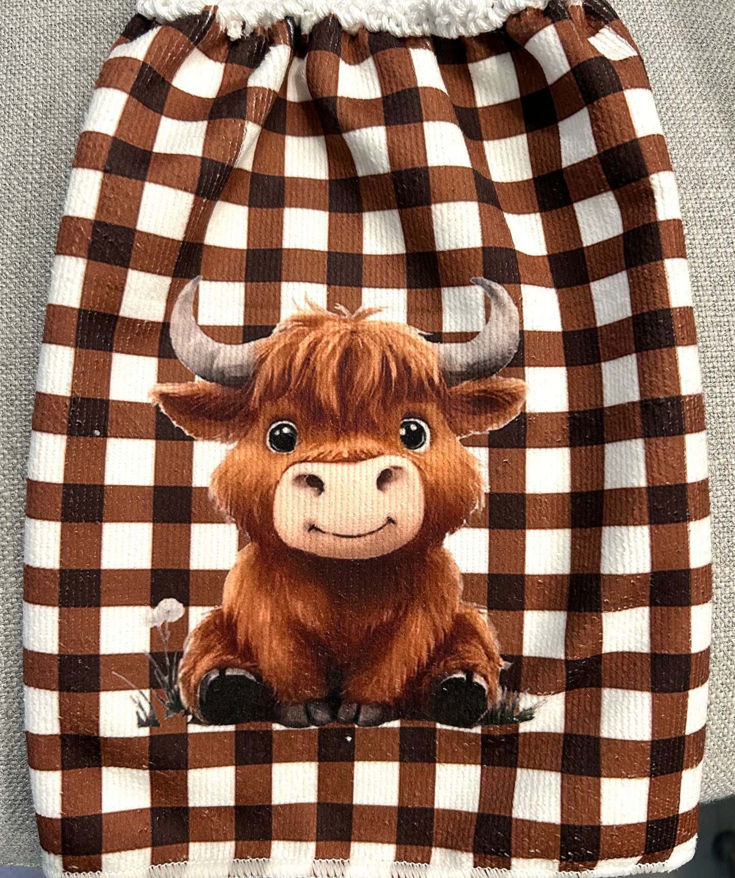 Cow Collection | Kitchen towel | Baby Highland cows brown | Checkered
