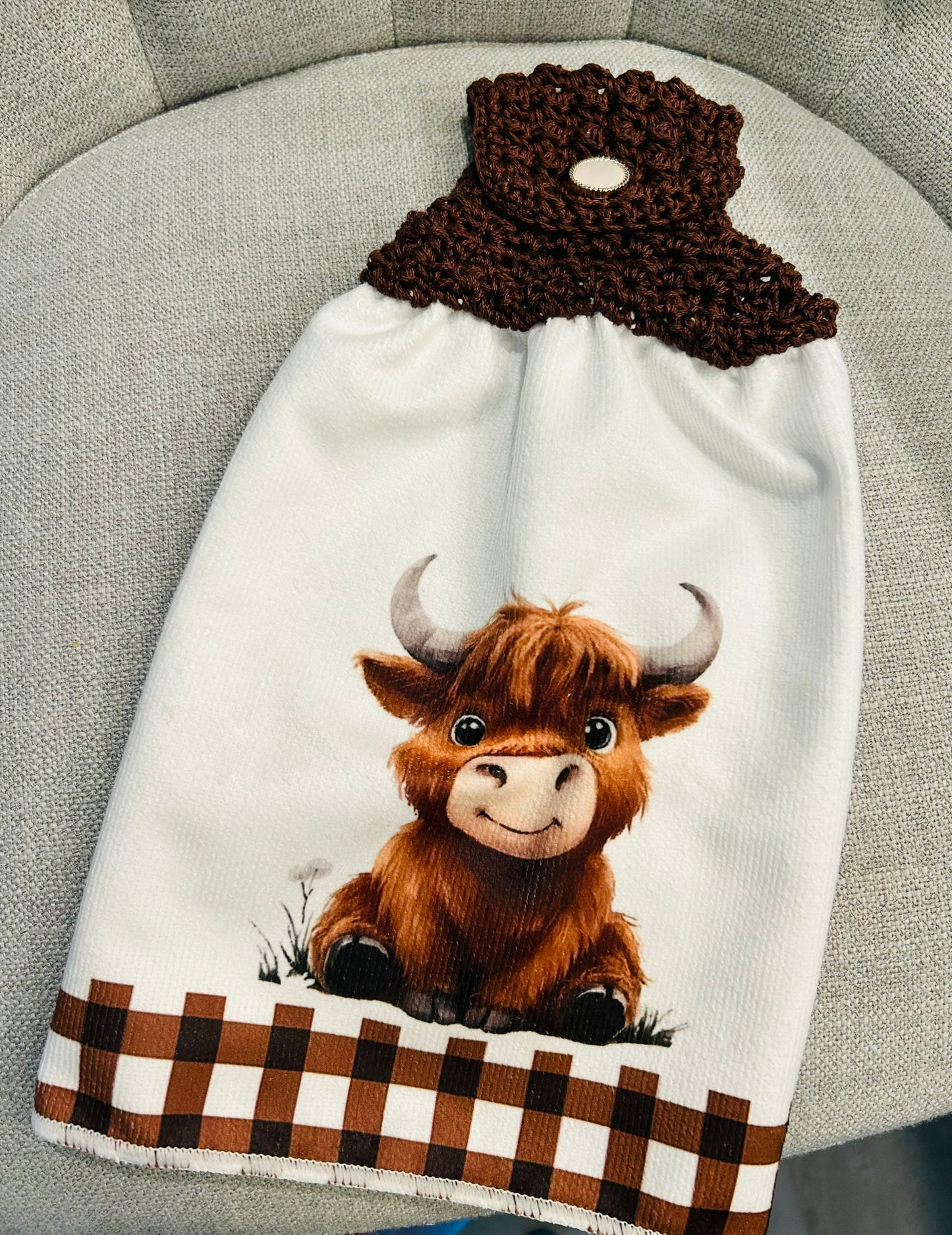Cow Collection | Kitchen towel | Baby Highland cows brown | Checkered