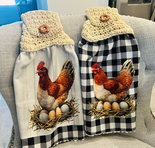 Chicken Hen Rooster collection| Crochet top kitchen | Farm Life Checkered Nest | Home Decor Gift